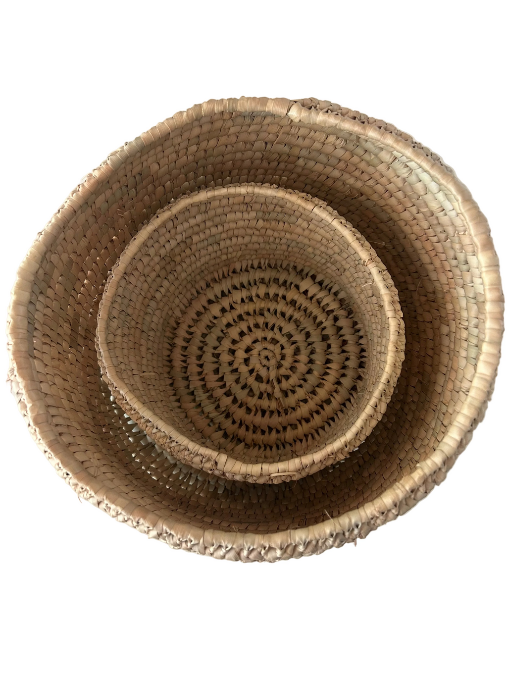 Lot de 2 paniers marocains tressés en fibre naturelle grand et petit modèle — fait main au Maroc