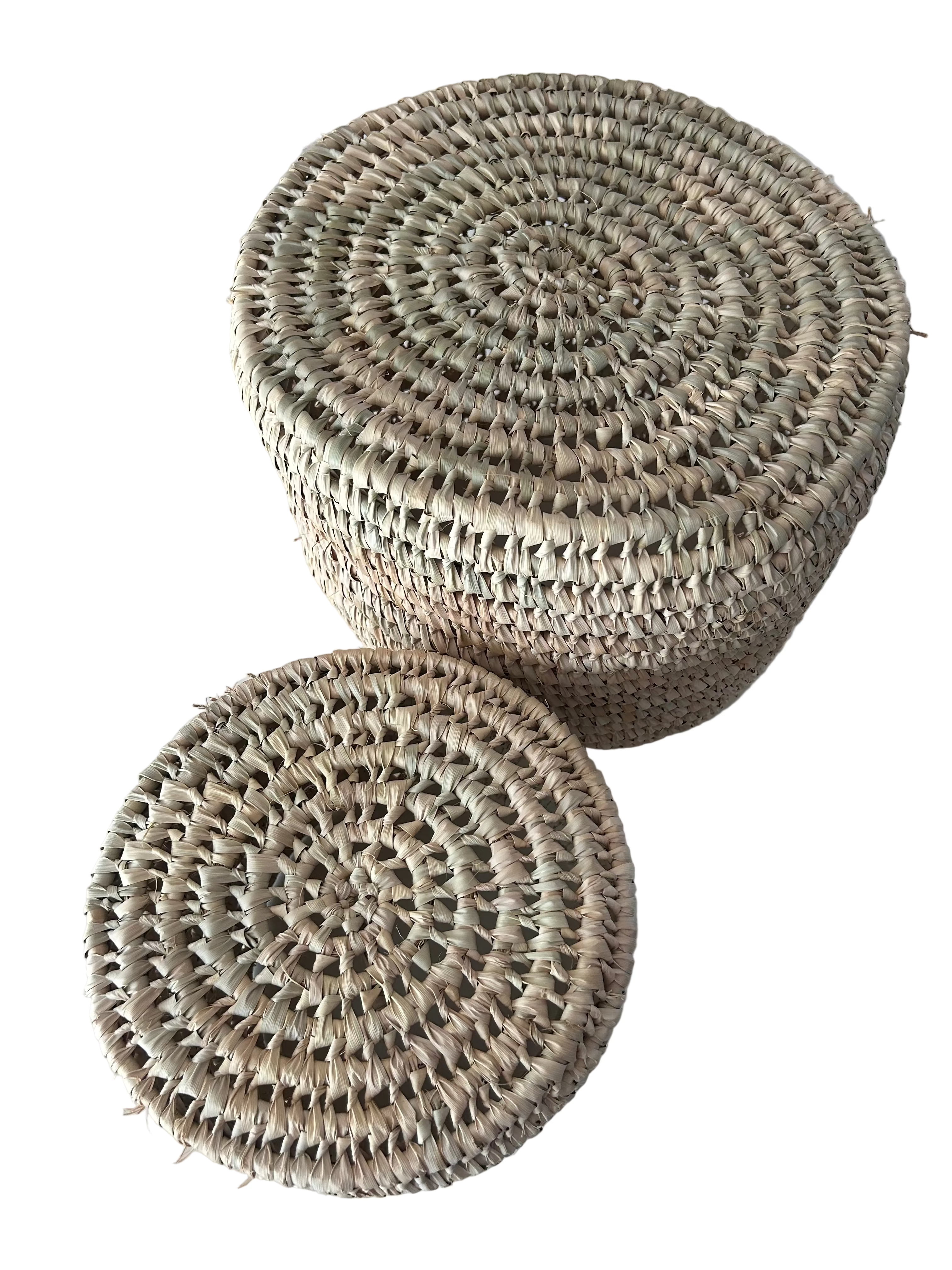 Lot de 2 paniers marocains tressés en fibre naturelle grand et petit modèle — fait main au Maroc