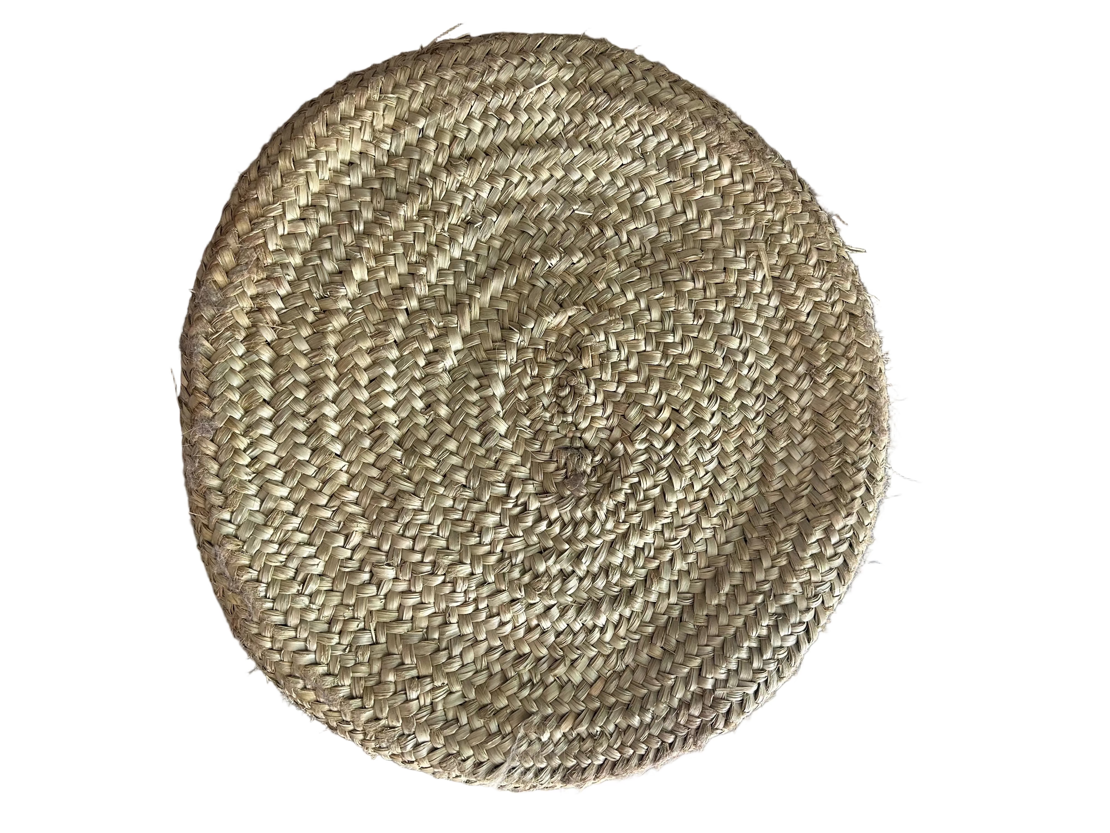 Grand panier de rangement XXL en feuille de palmier et anses cuir — fait main au Maroc