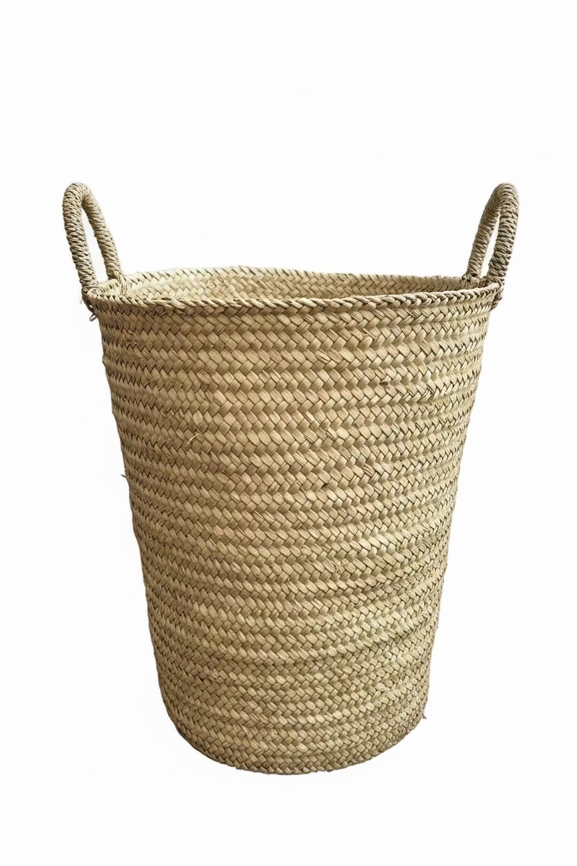 Panier de rangement marocain en feuille de palmier tressée — fait main au Maroc