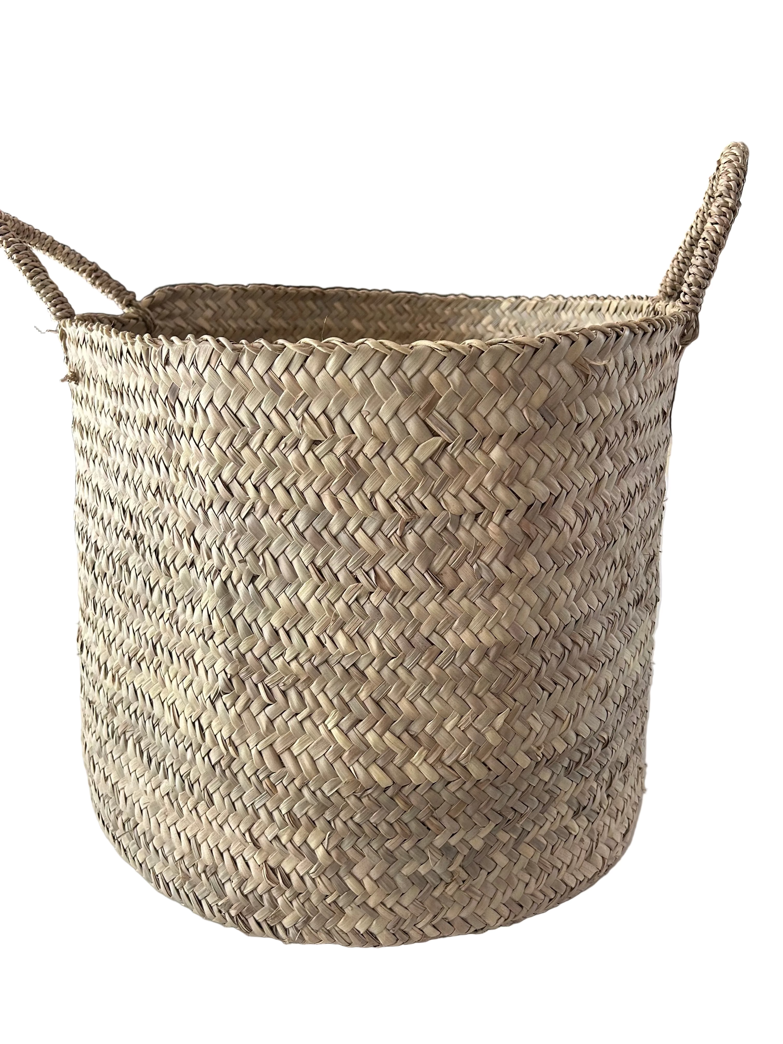 Panier de rangement marocain feuille de palmier motif chevron — fait main au Maroc