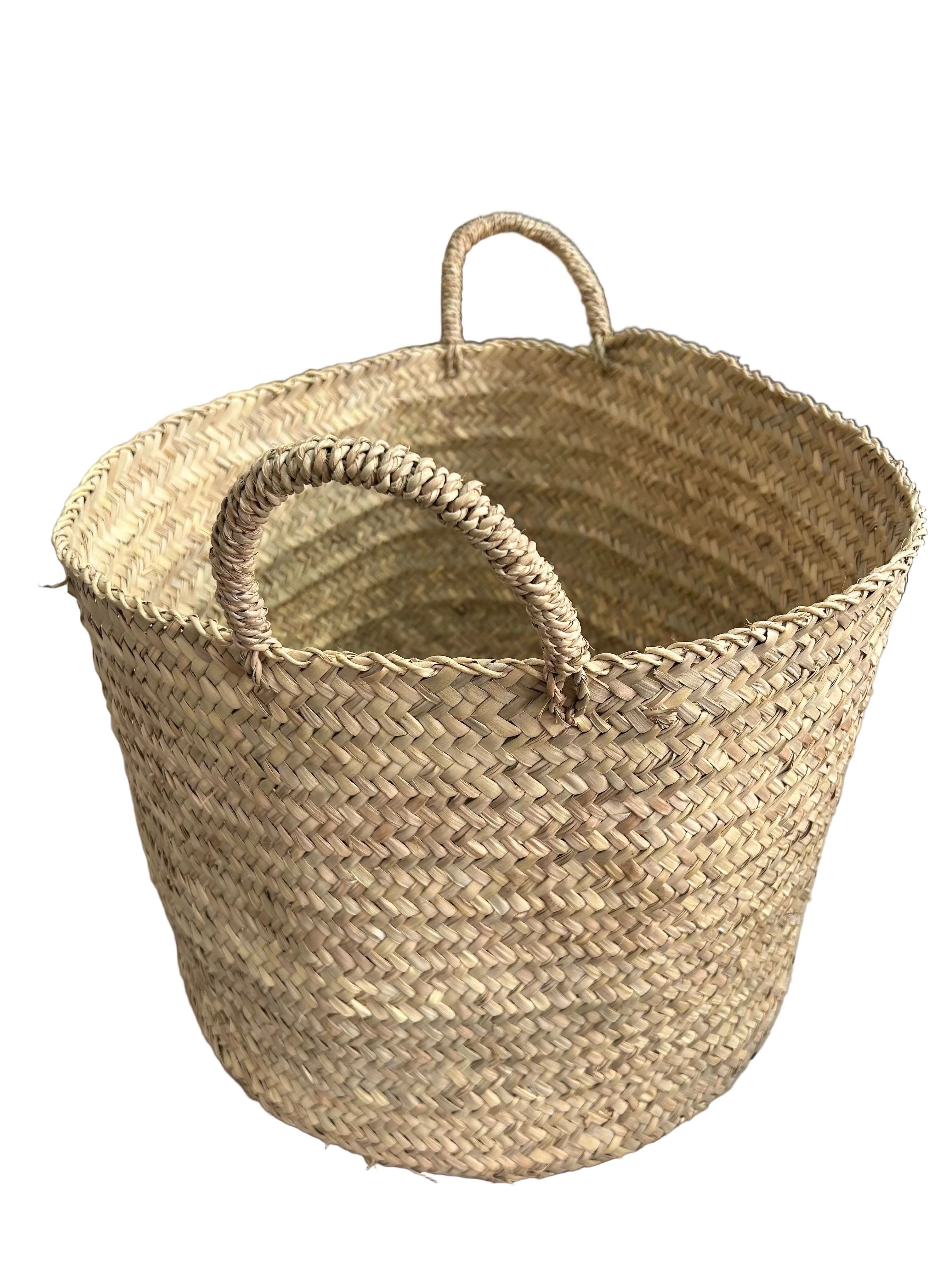 Panier de rangement marocain feuille de palmier motif chevron — fait main au Maroc