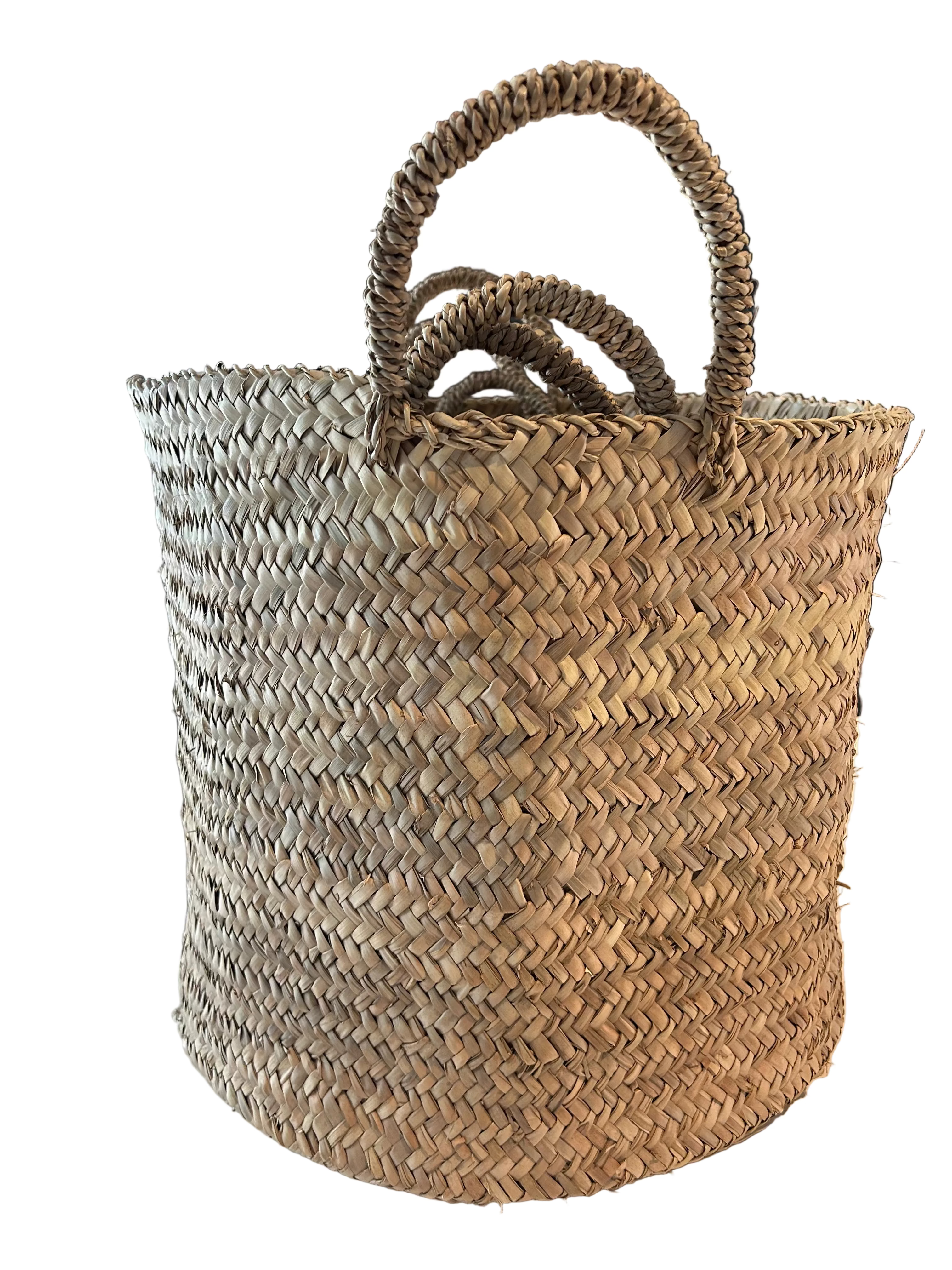 Lot de 5 paniers gigognes marocains en feuille de palmier tressée — fait main au Maroc