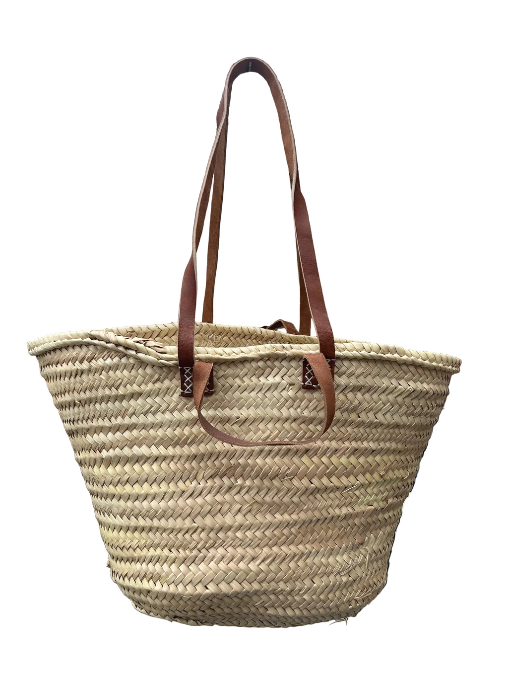 Panier Leïla en fibre naturelle et sangle cuir — décoration artisanale marocaine, fait main au Maroc