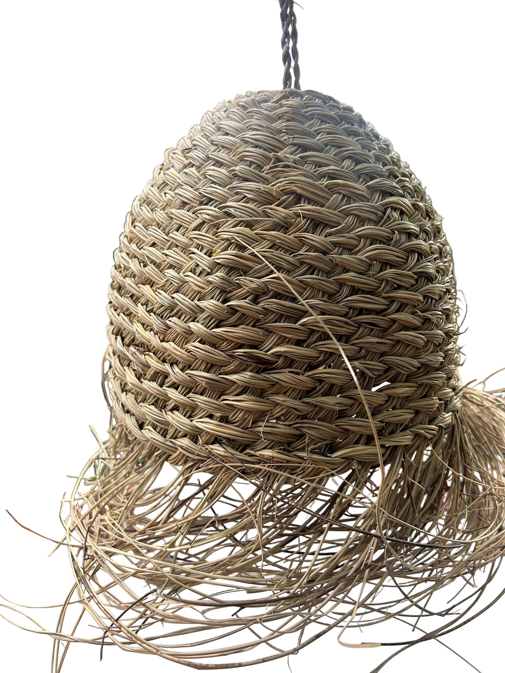 Suspension nid d'abeilles en fibre naturelle — luminaire artisanal marocain, fait main au Maroc