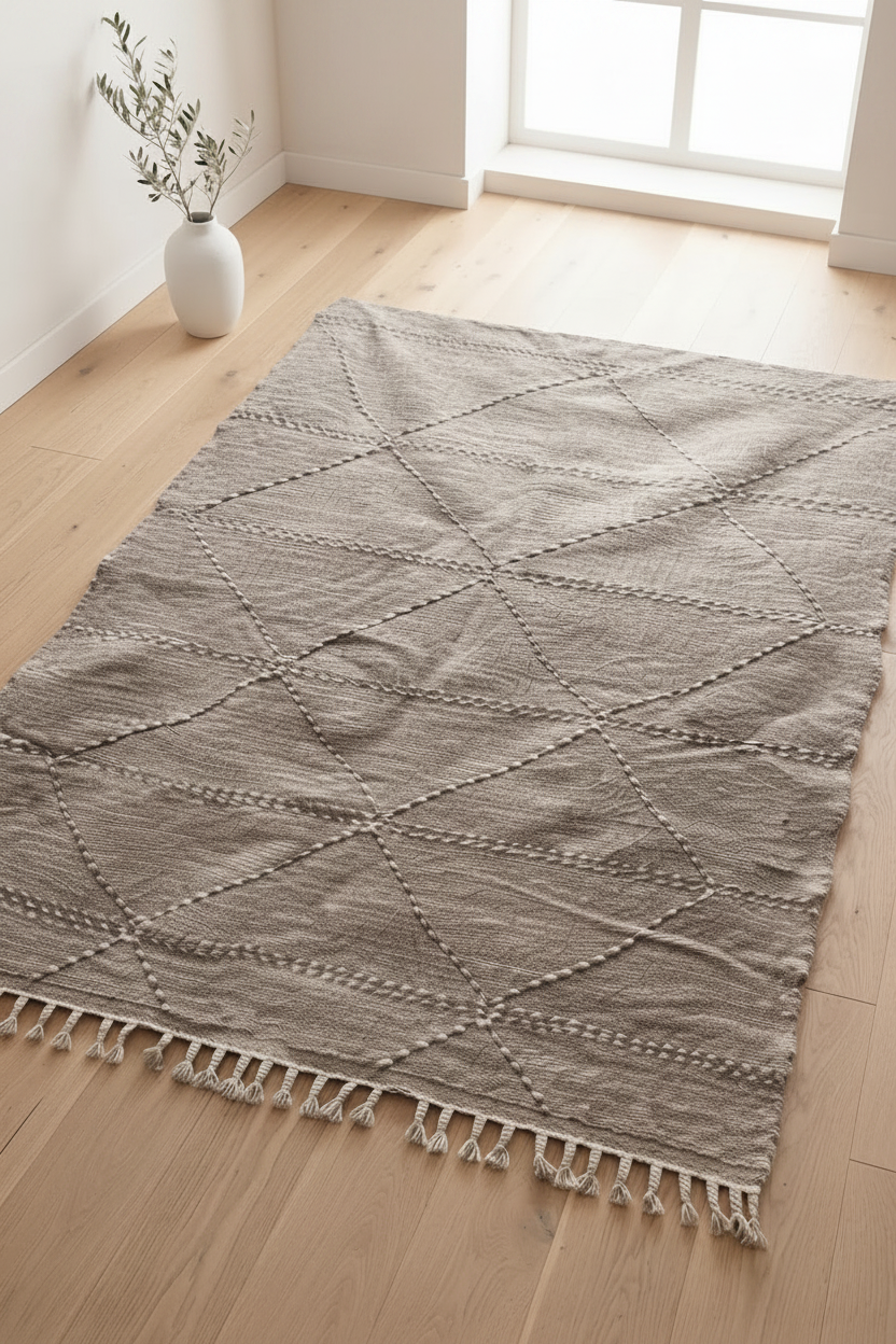 Tapis berbère kilim en laine et coton tissé main au Maroc — 250 x 160 cm pièce unique