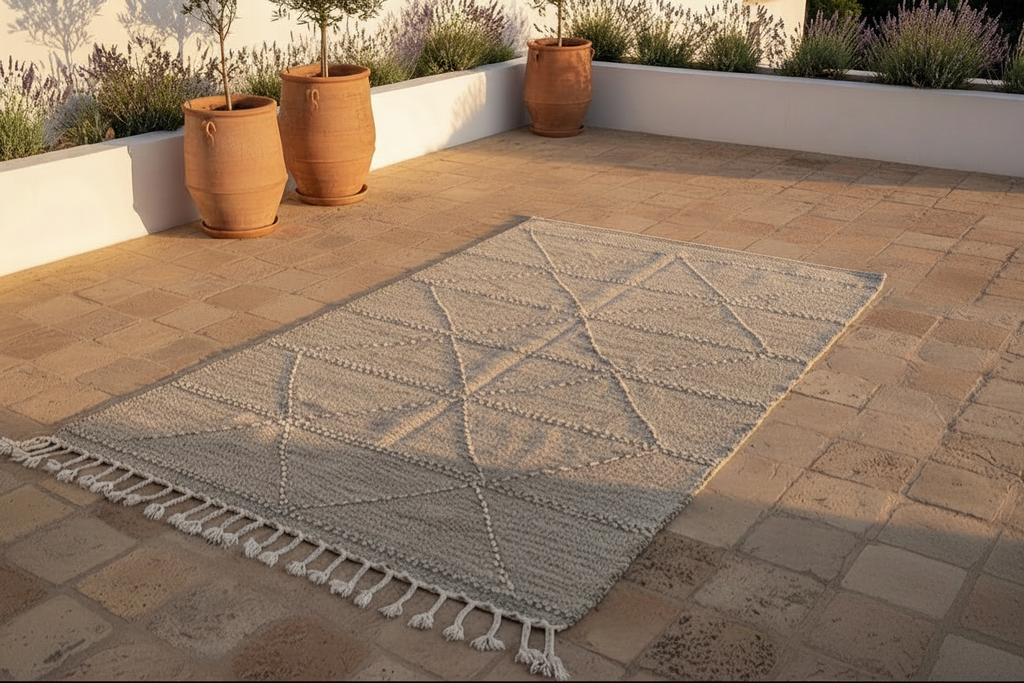 Tapis berbère kilim en laine et coton tissé main au Maroc — 250 x 160 cm pièce unique
