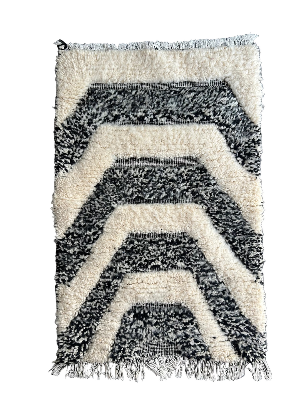 Tapis berbère en laine blanc et noir — tissé main pièce unique Maroc