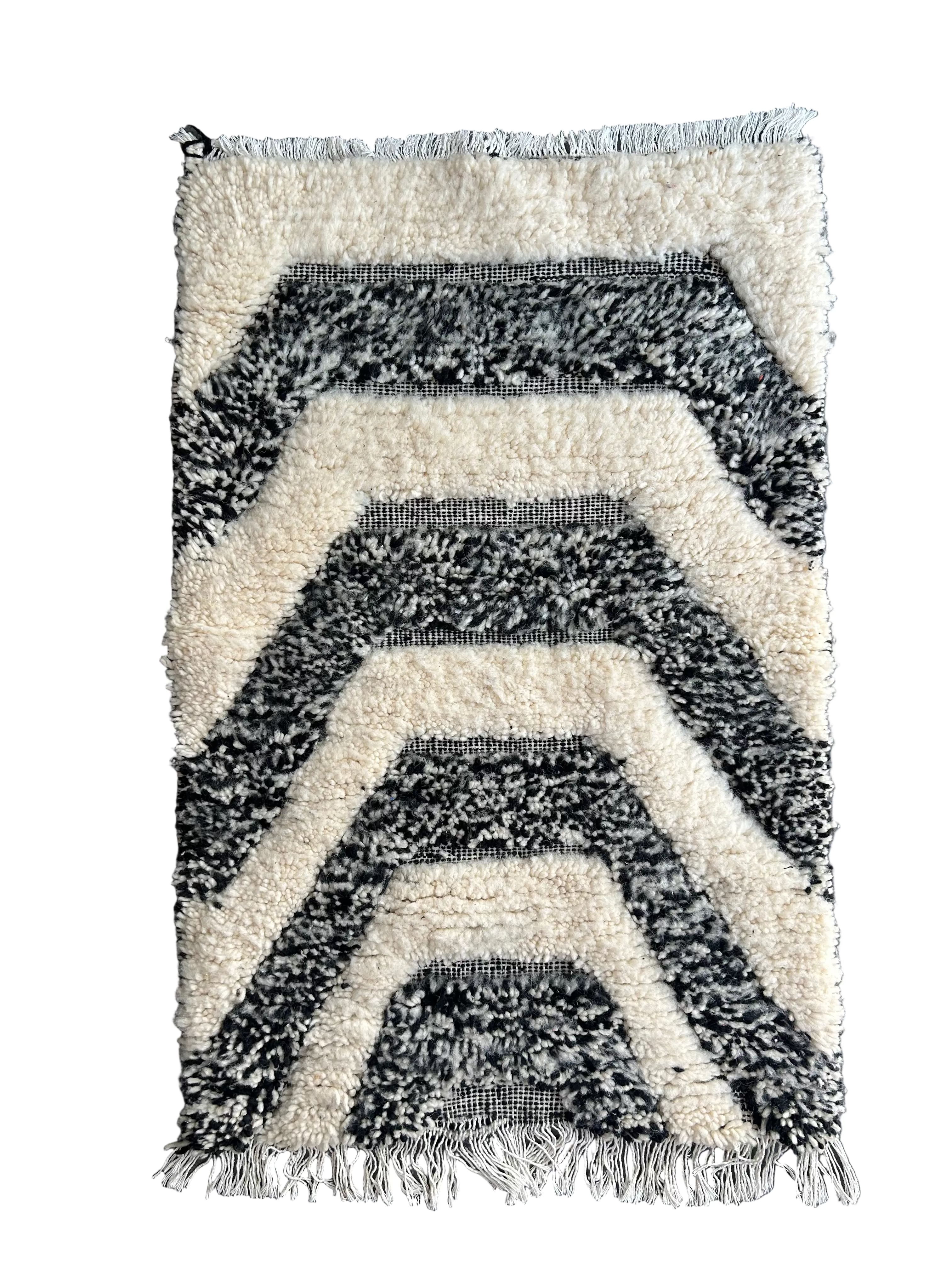 Tapis berbère en laine blanc et noir — tissé main pièce unique Maroc