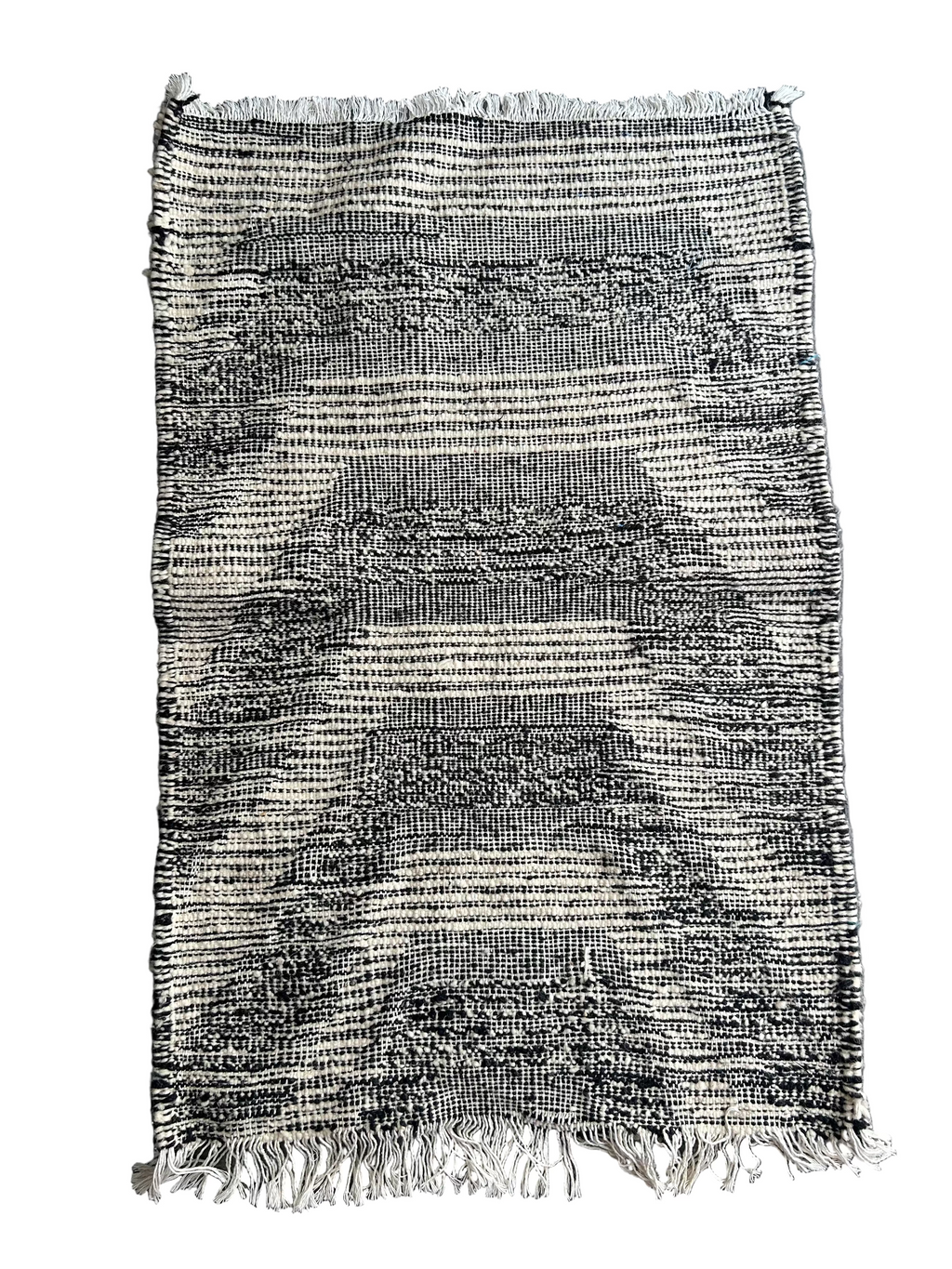 Tapis berbère en laine blanc et noir — tissé main pièce unique Maroc