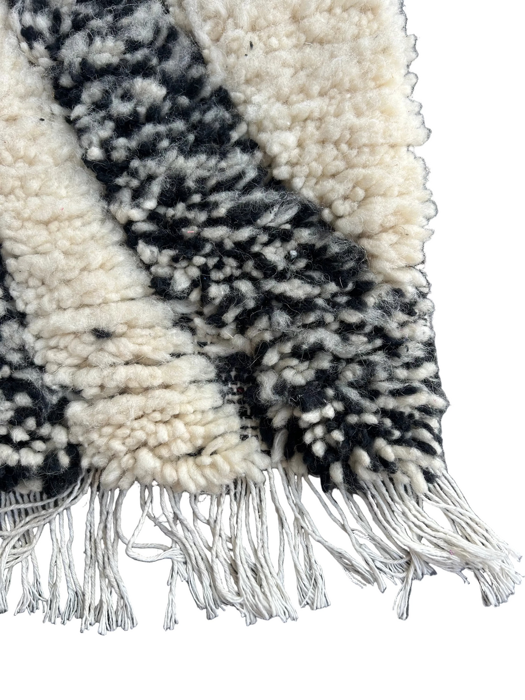 Tapis berbère en laine blanc et noir — tissé main pièce unique Maroc