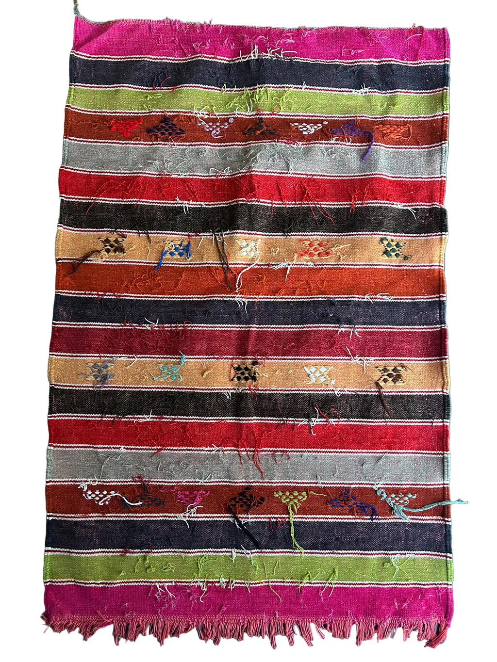 Kilim berbère multicolore à rayures en laine artisanale — tissé main Maroc