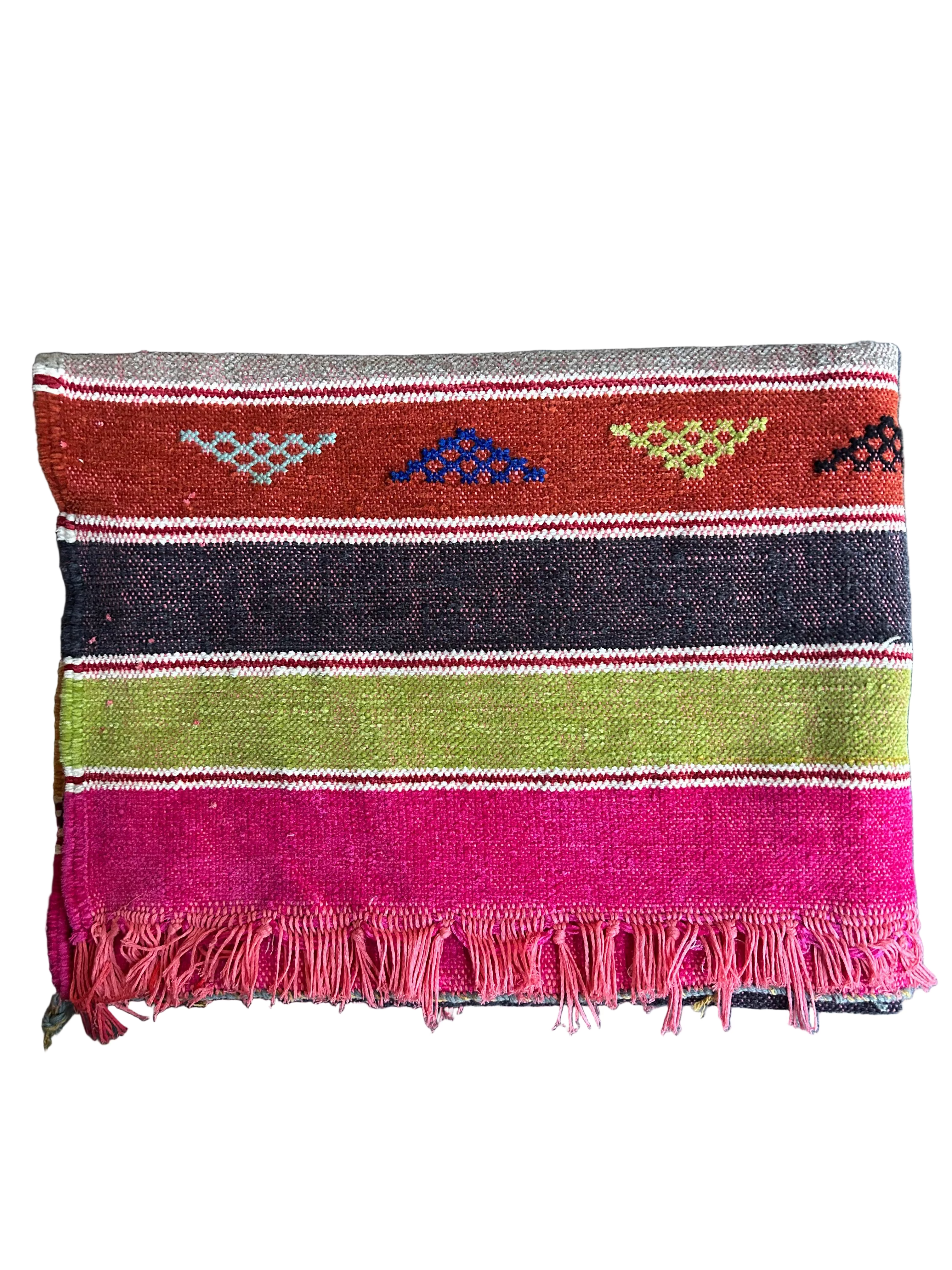 Kilim berbère multicolore à rayures en laine artisanale — tissé main Maroc