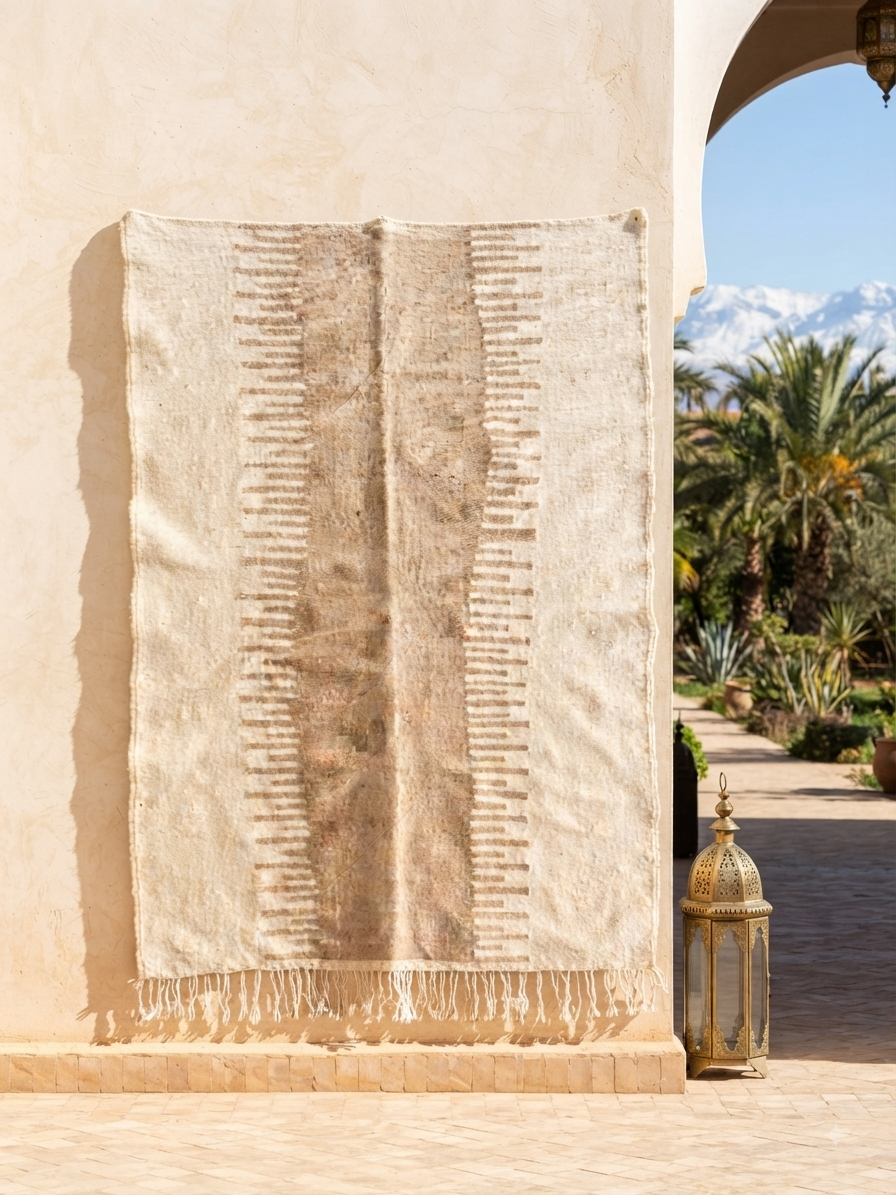 Tapis kilim ivoire motifs géométriques berbères — 160 x 110 cm tissé main Maroc