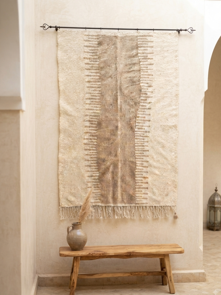 Tapis kilim ivoire motifs géométriques berbères — 160 x 110 cm tissé main Maroc