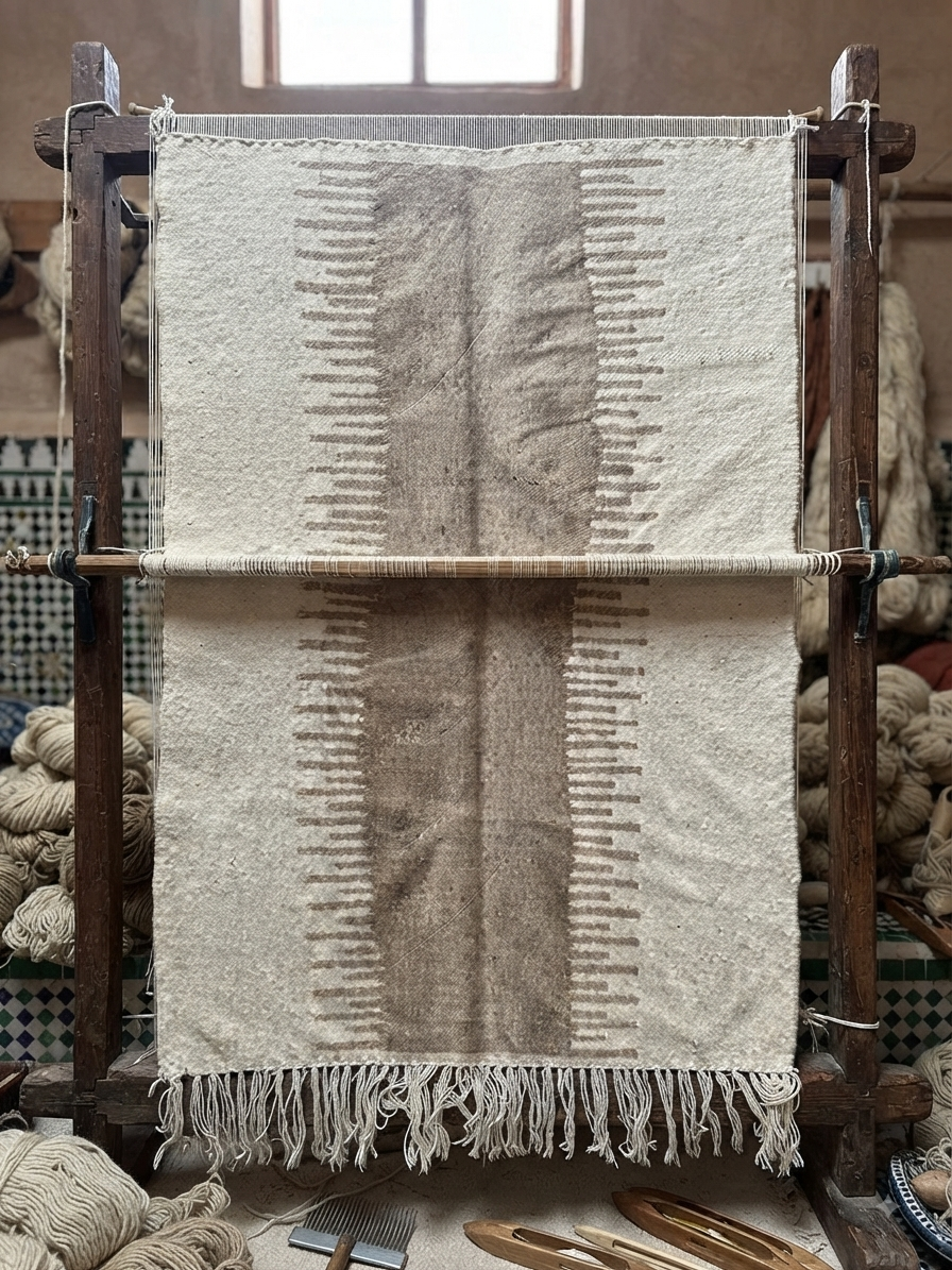 Tapis kilim ivoire motifs géométriques berbères — 160 x 110 cm tissé main Maroc