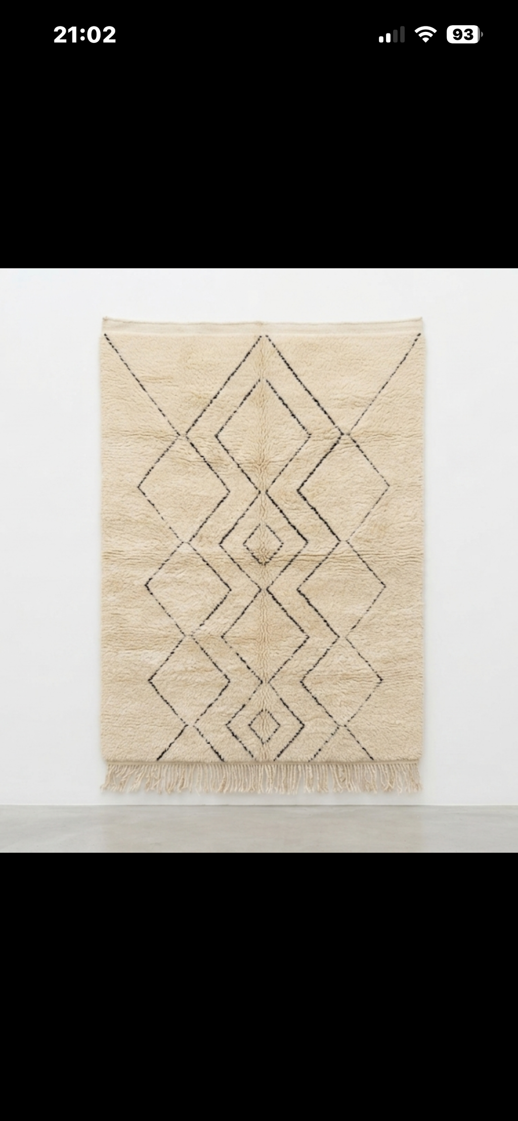 Tapis beni ourain ivoire et motifs noirs — tissé main pièce unique Maroc