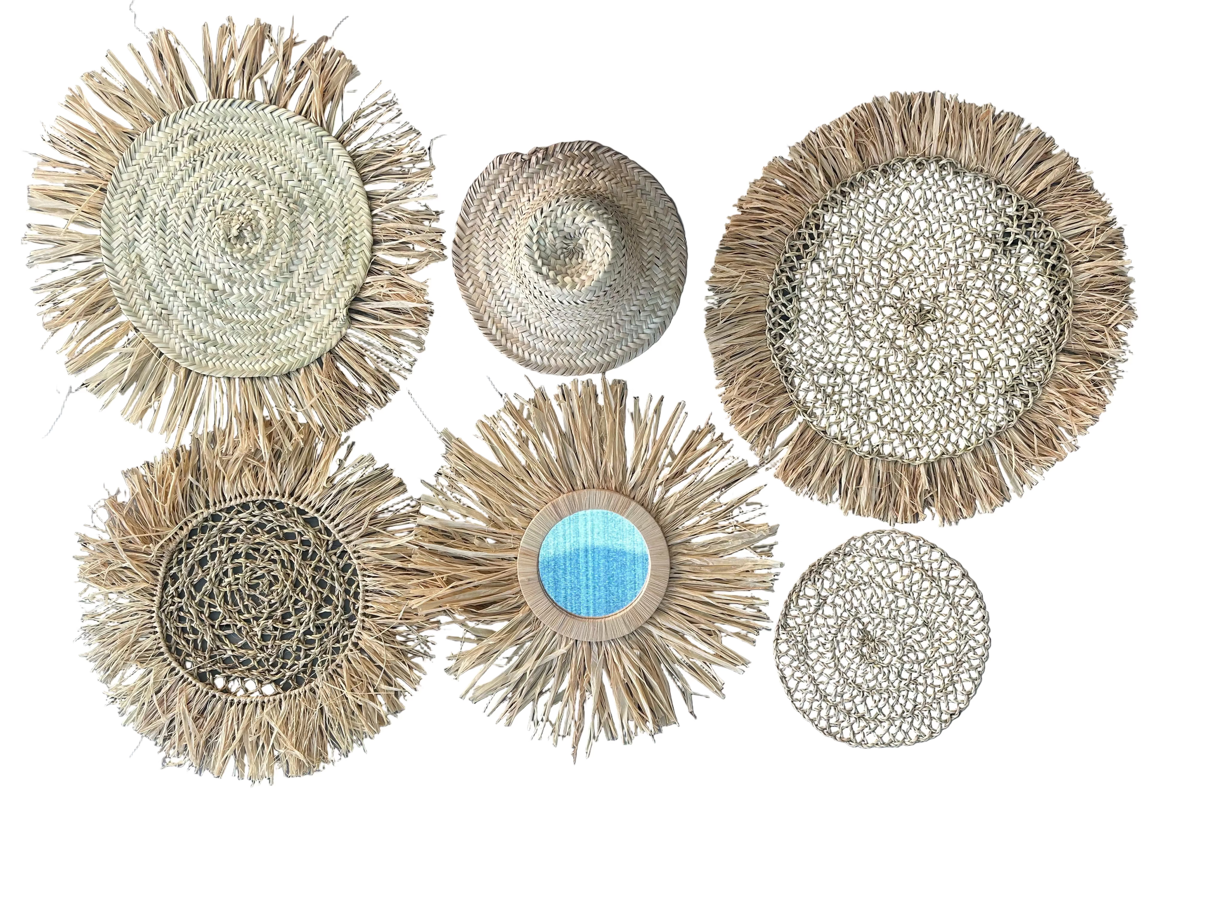Set décoration murale berbère en fibres naturelles – 6 pièces artisanat marocain fait main