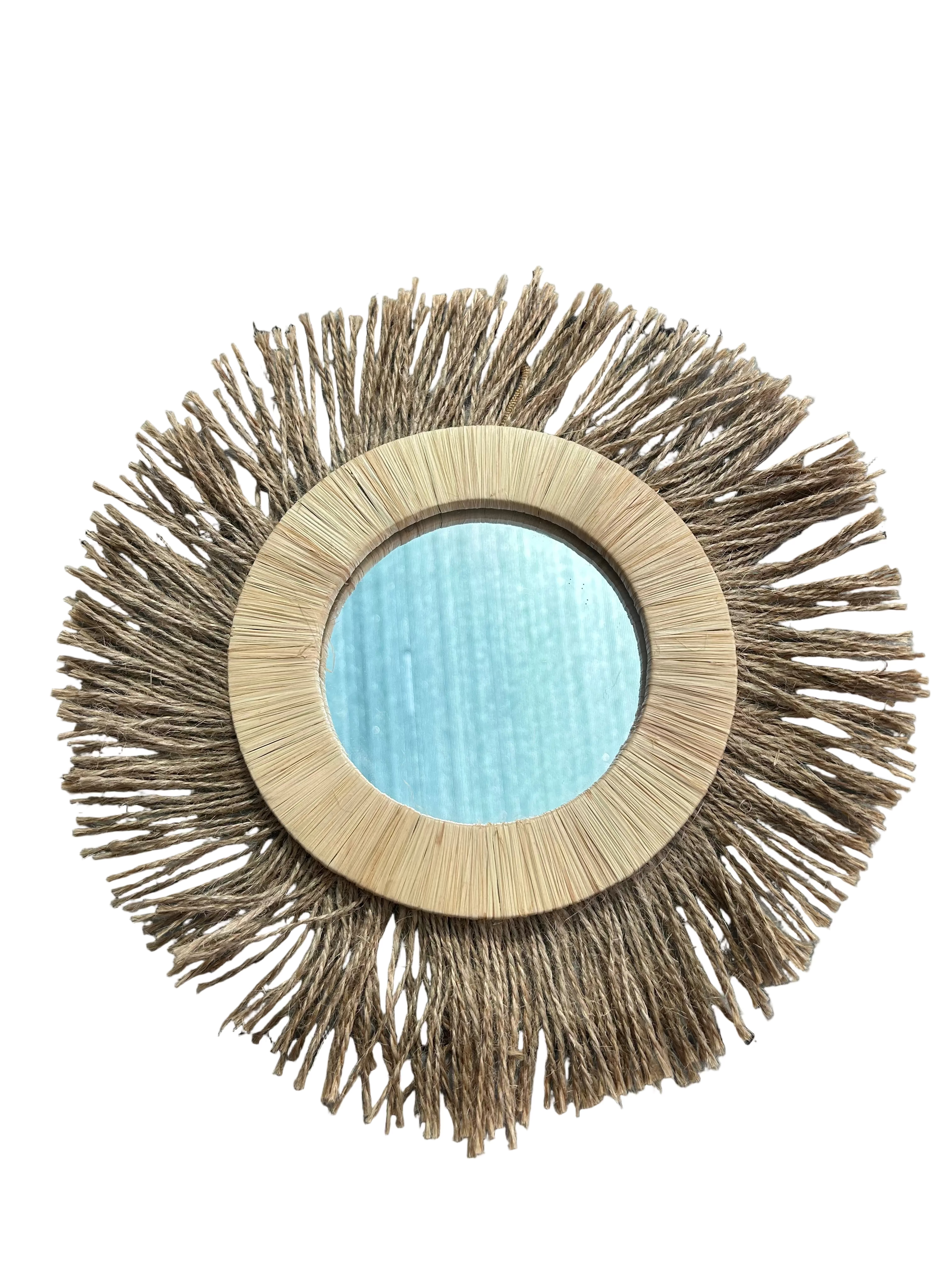 Miroir en corde naturel fait main – décoration murale boho marocaine