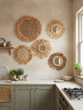 Lot décoration murale miroirs en raphia et cordelette fait main – style boho marocain