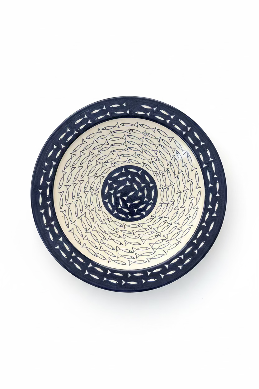 Plat céramique 41 cm – décoration murale ou centre de table – artisanat Safi Maroc