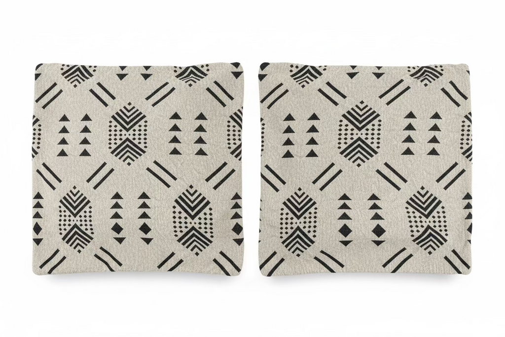 Duo housses coussins berbères géométriques – laine naturelle – série limitée artisans marocains