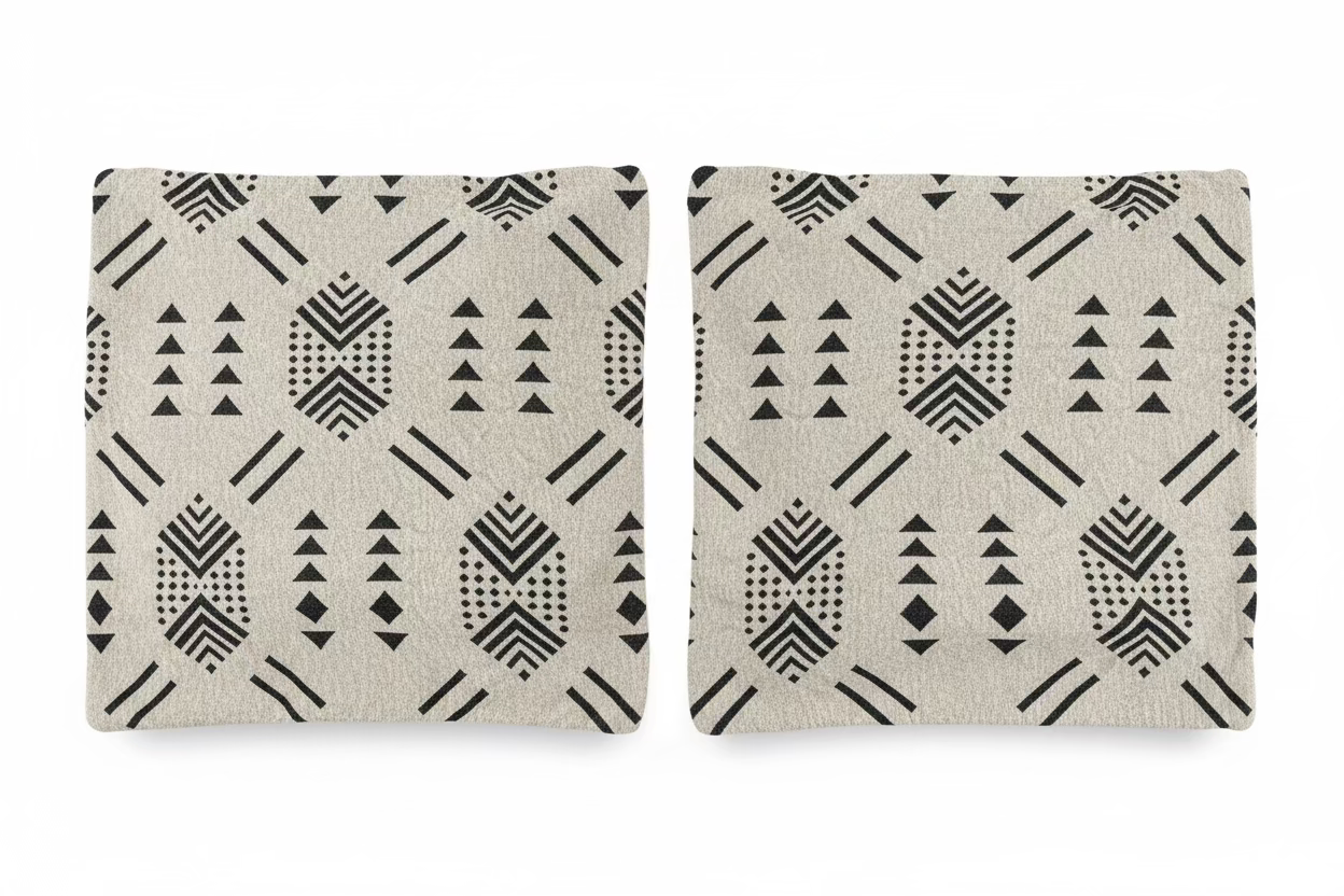 Duo housses coussins berbères géométriques – laine naturelle – série limitée artisans marocains