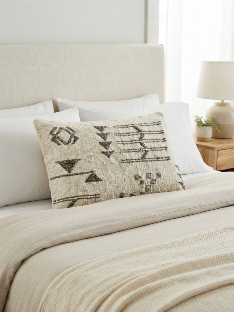 Housse de coussin berbère 58x40 cm – vue de face motifs berbères artisanaux
