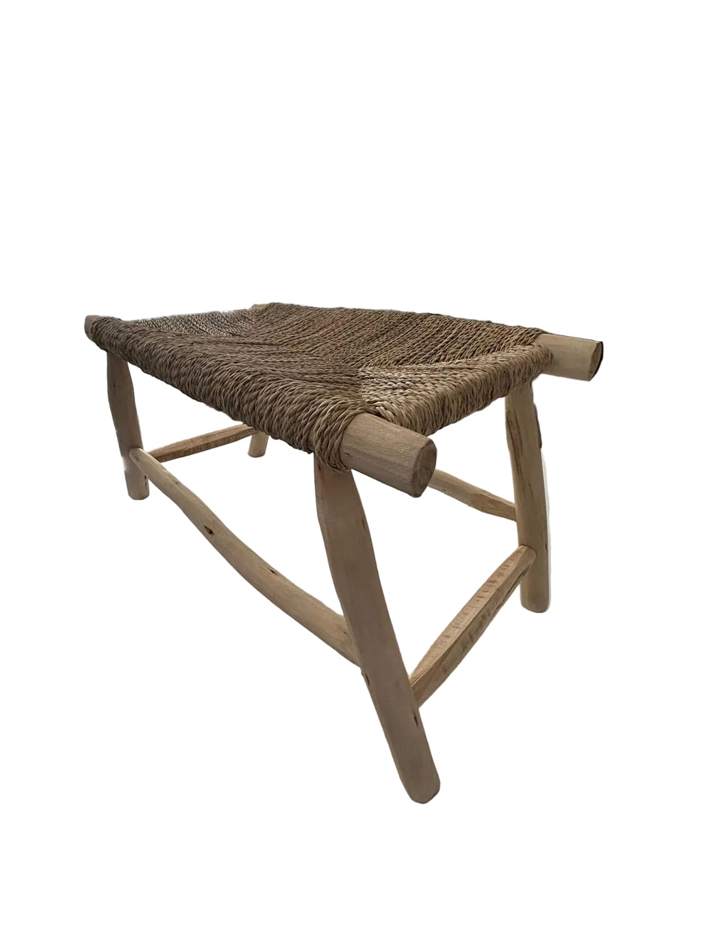 Banc en bois d'eucalyptus et doum tressé — mobilier artisanal marocain, fait main au Maroc