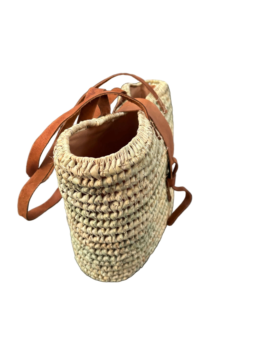 Panier Louna en fibres naturelles et cuir — décoration artisanale marocaine, fait main au Maroc