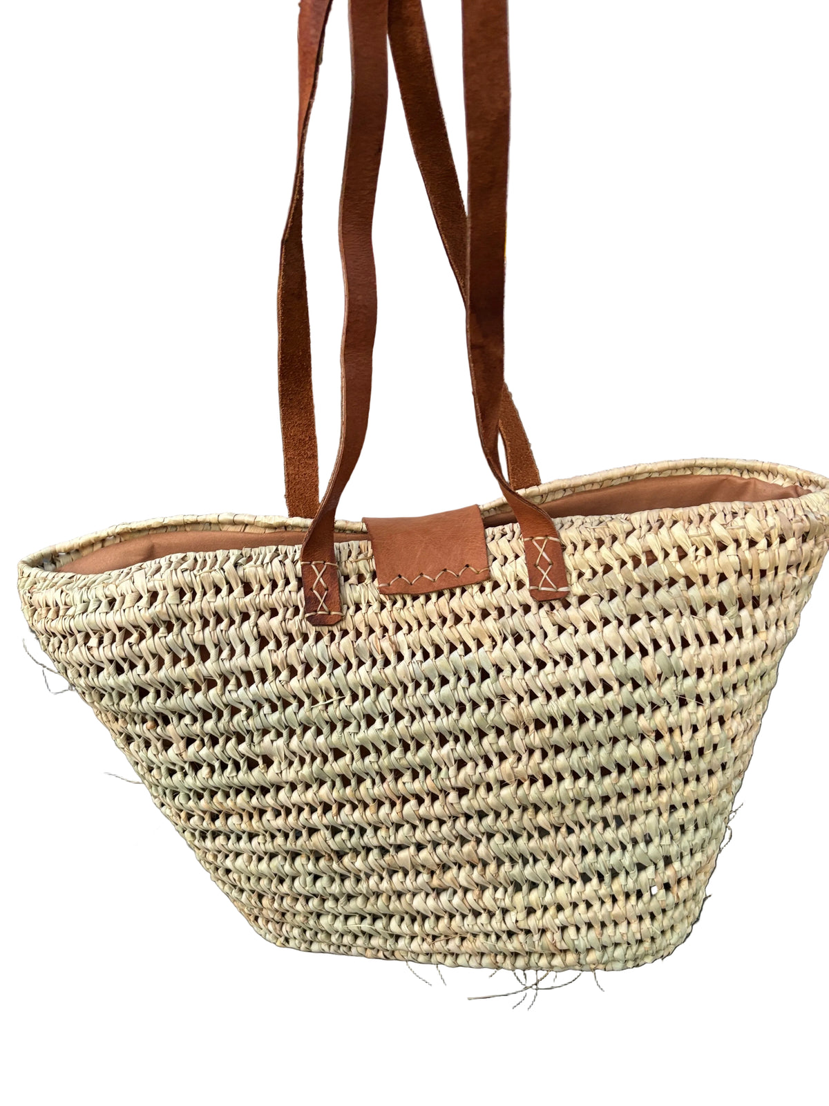 Panier Louna en fibres naturelles et cuir — décoration artisanale marocaine, fait main au Maroc