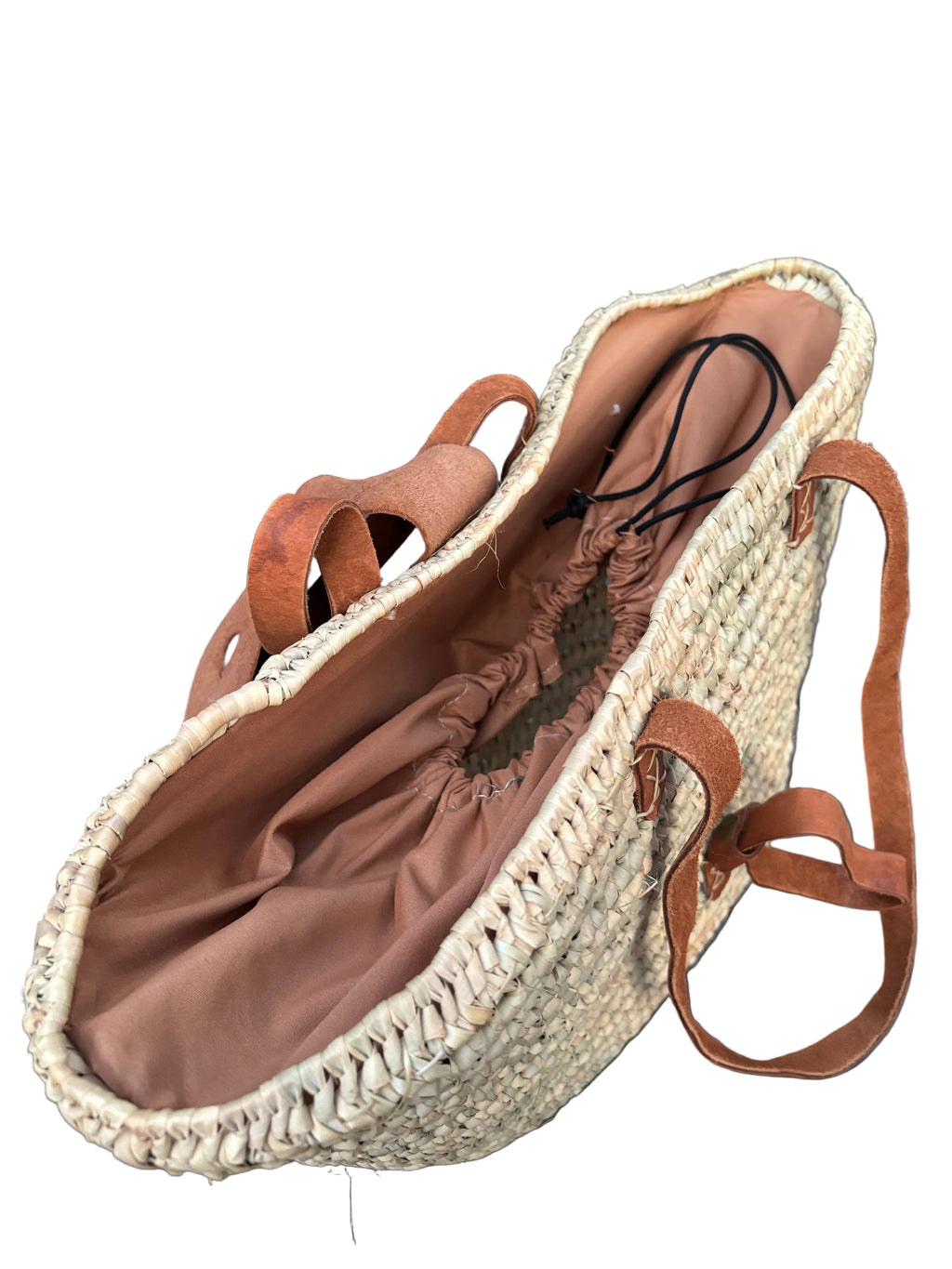 Panier Louna en fibres naturelles et cuir — décoration artisanale marocaine, fait main au Maroc
