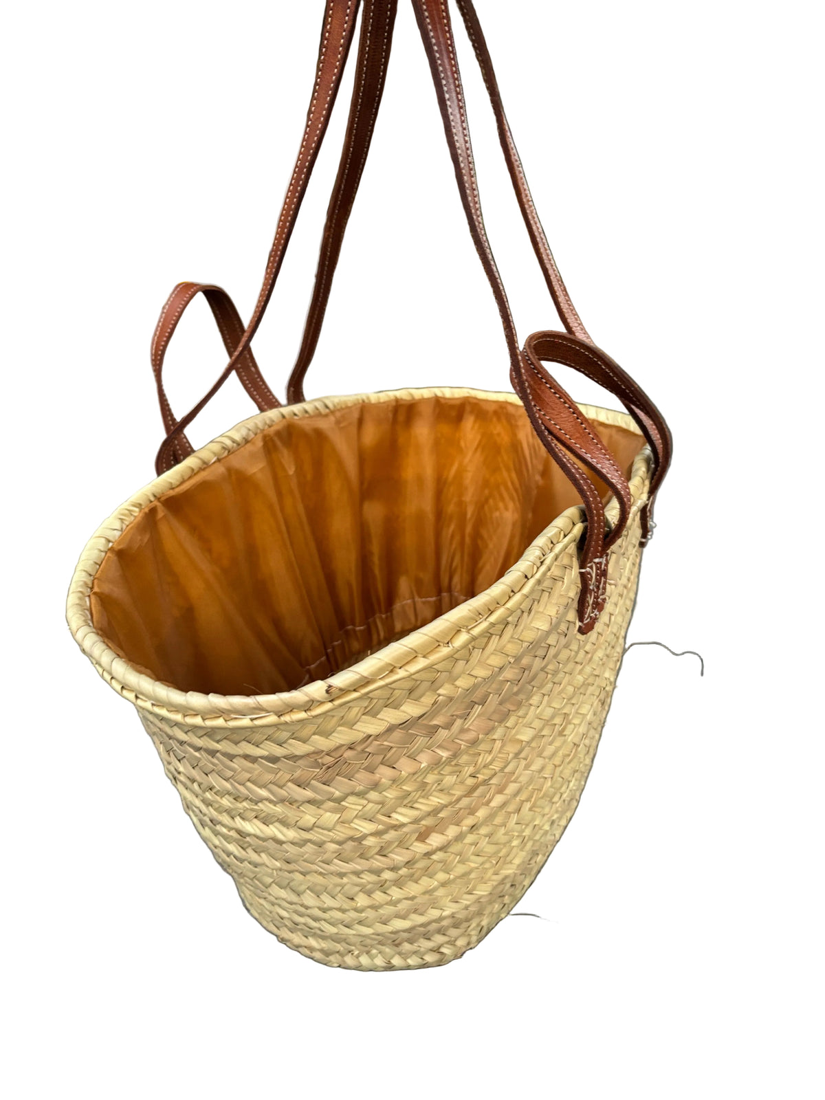 Panier Shana en fibres naturelles et cuir — décoration artisanale marocaine, fait main au Maroc