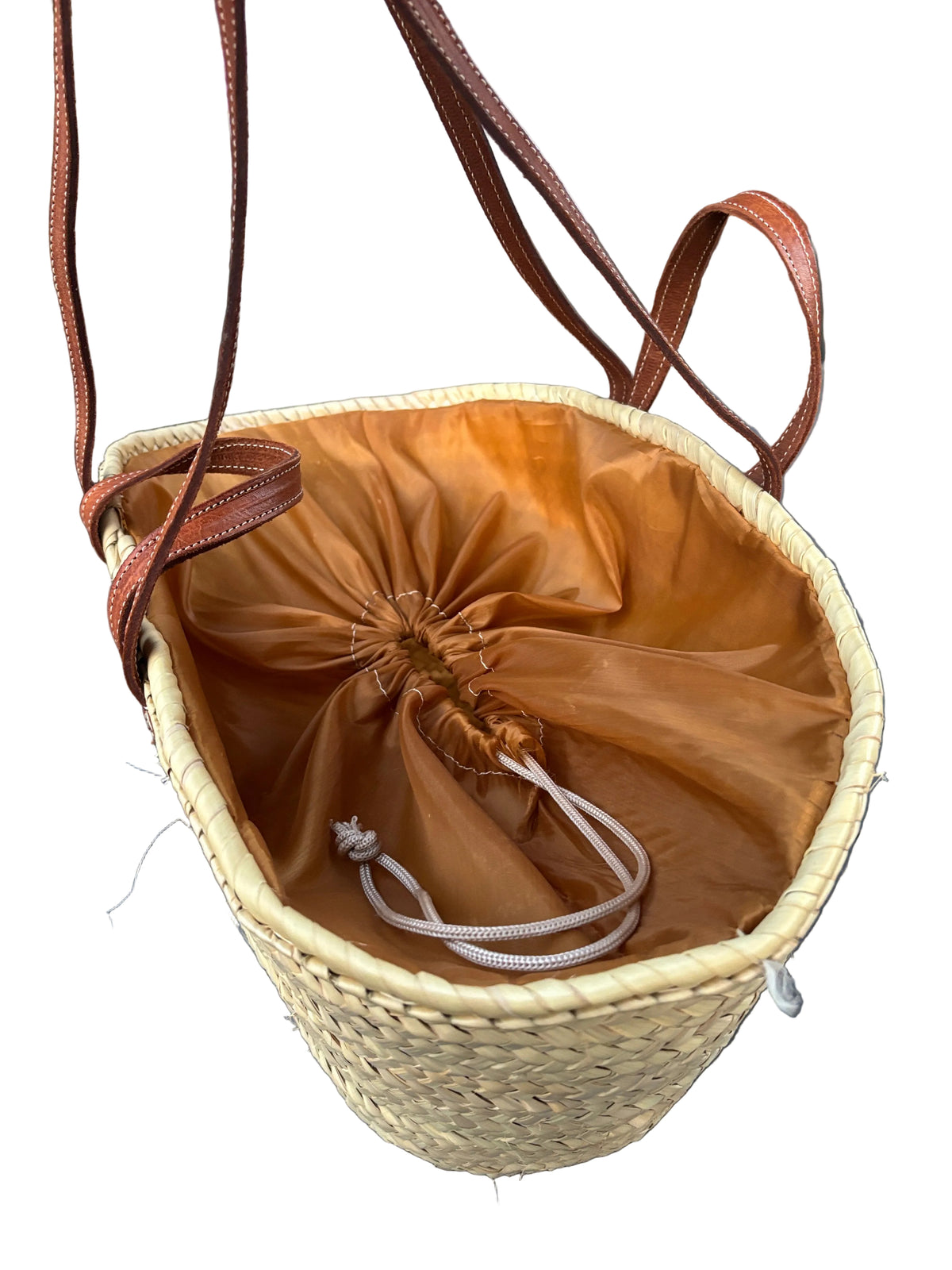 Panier Shana en fibres naturelles et cuir — décoration artisanale marocaine, fait main au Maroc