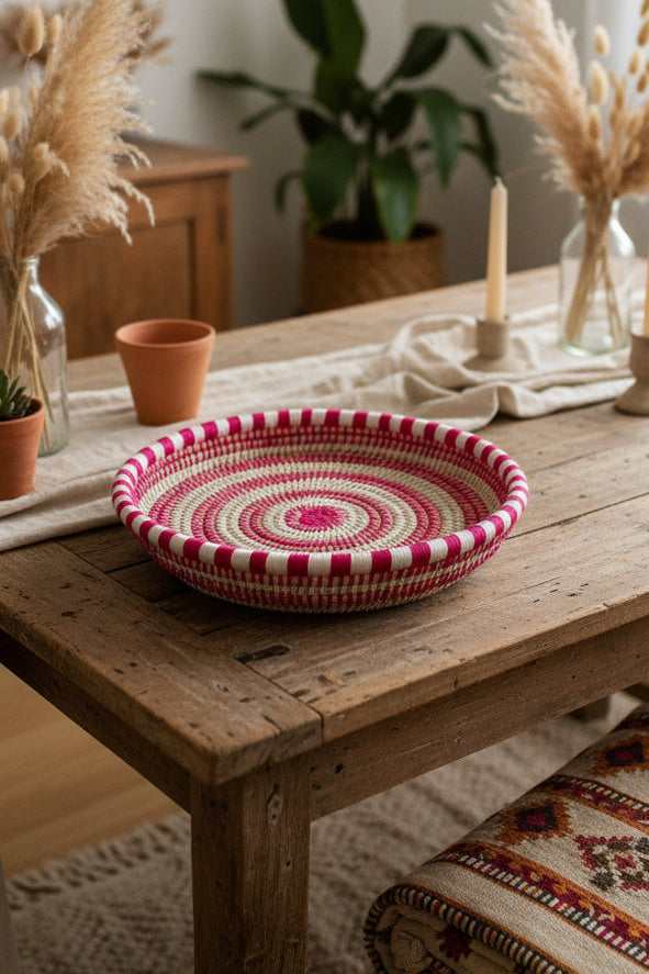 Plateau en fibre naturelle — décoration artisanale marocaine, fait main au Maroc