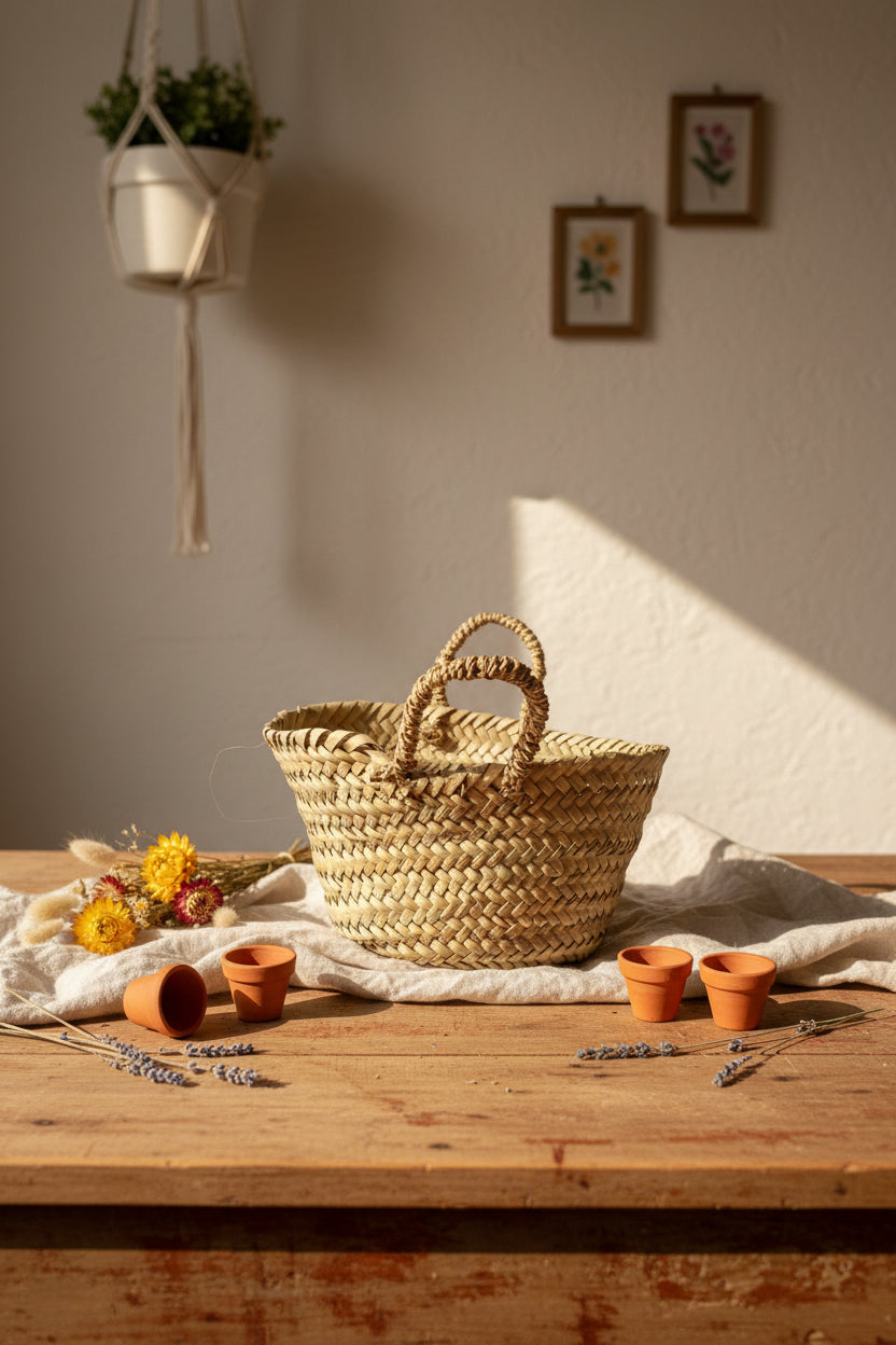 Petit panier en fibres naturelles — décoration artisanale marocaine, fait main au Maroc