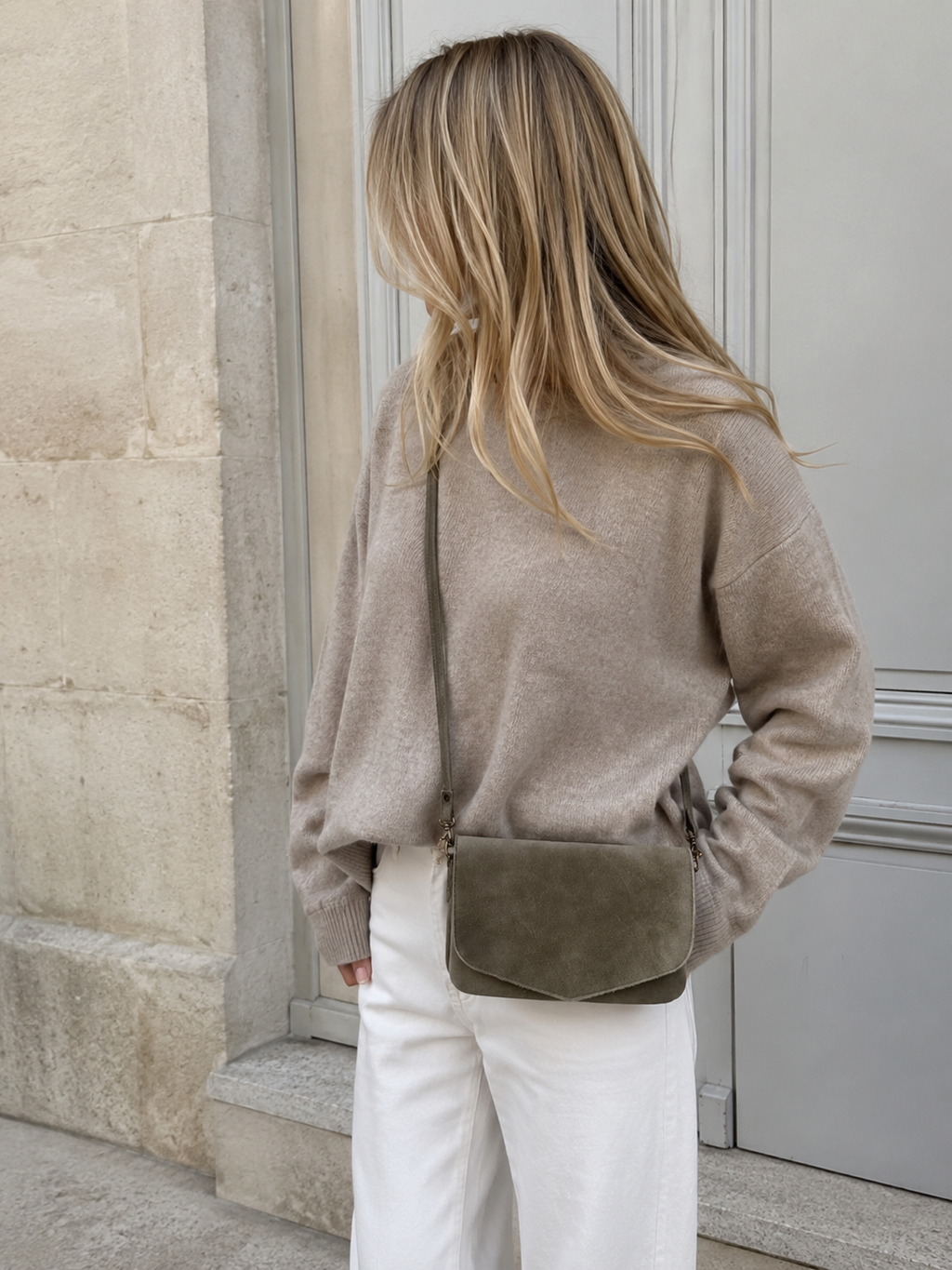 Sac à main en cuir artisanal marocain Sophia — coloris kaki, pièce unique, fait main au Maroc