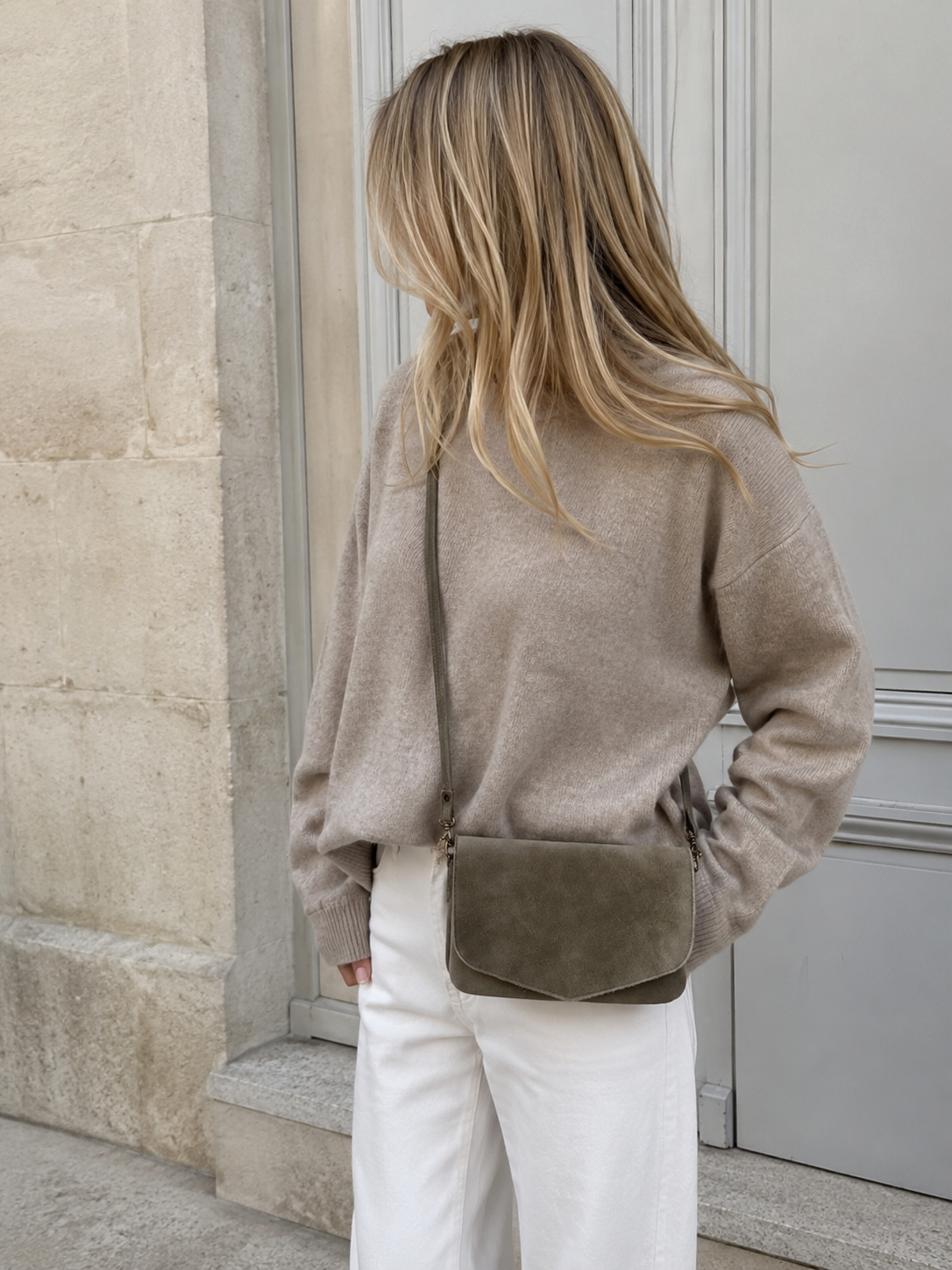 Sac à main en cuir artisanal marocain Sophia — coloris kaki, pièce unique, fait main au Maroc