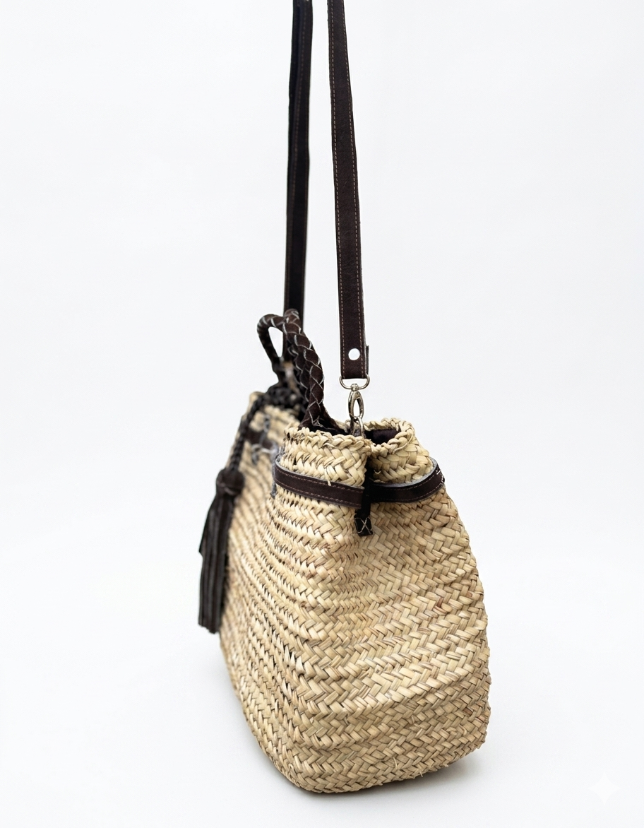 Sac à main artisanal marocain Samia — cuir naturel, pièce unique, fait main au Maroc