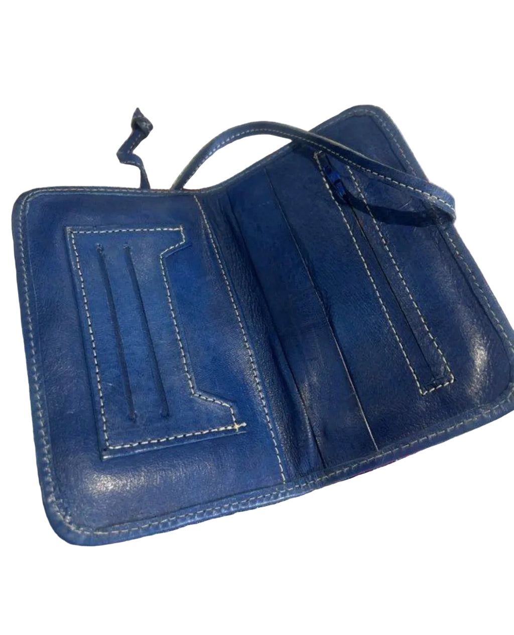 Détail couture blague à tabac cuir bleu marine – Les pépites de lulu