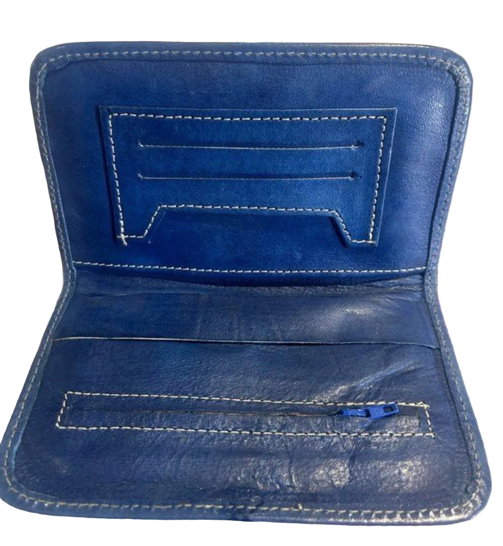 Blague à tabac cuir marocain bleu marine – vue intérieure