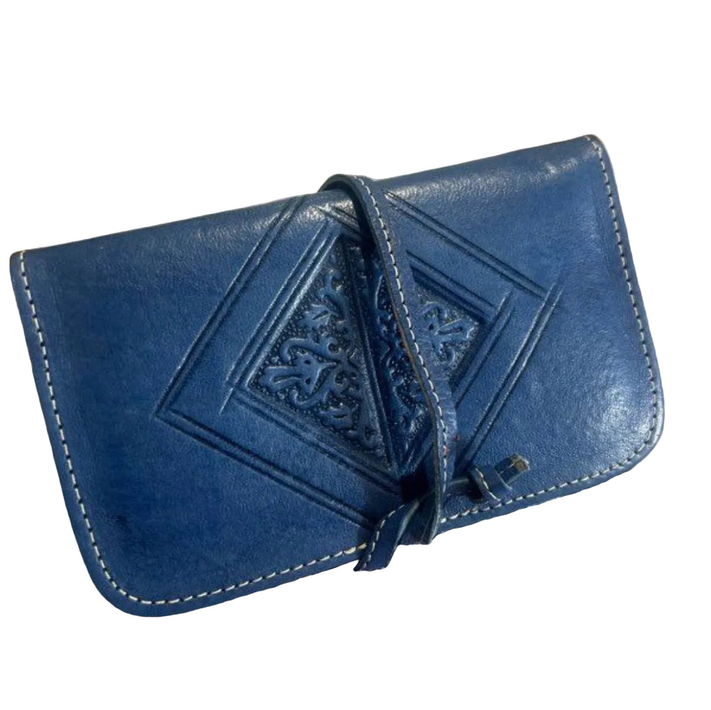 Blague à tabac en cuir véritable bleu marine – accessoire artisanal