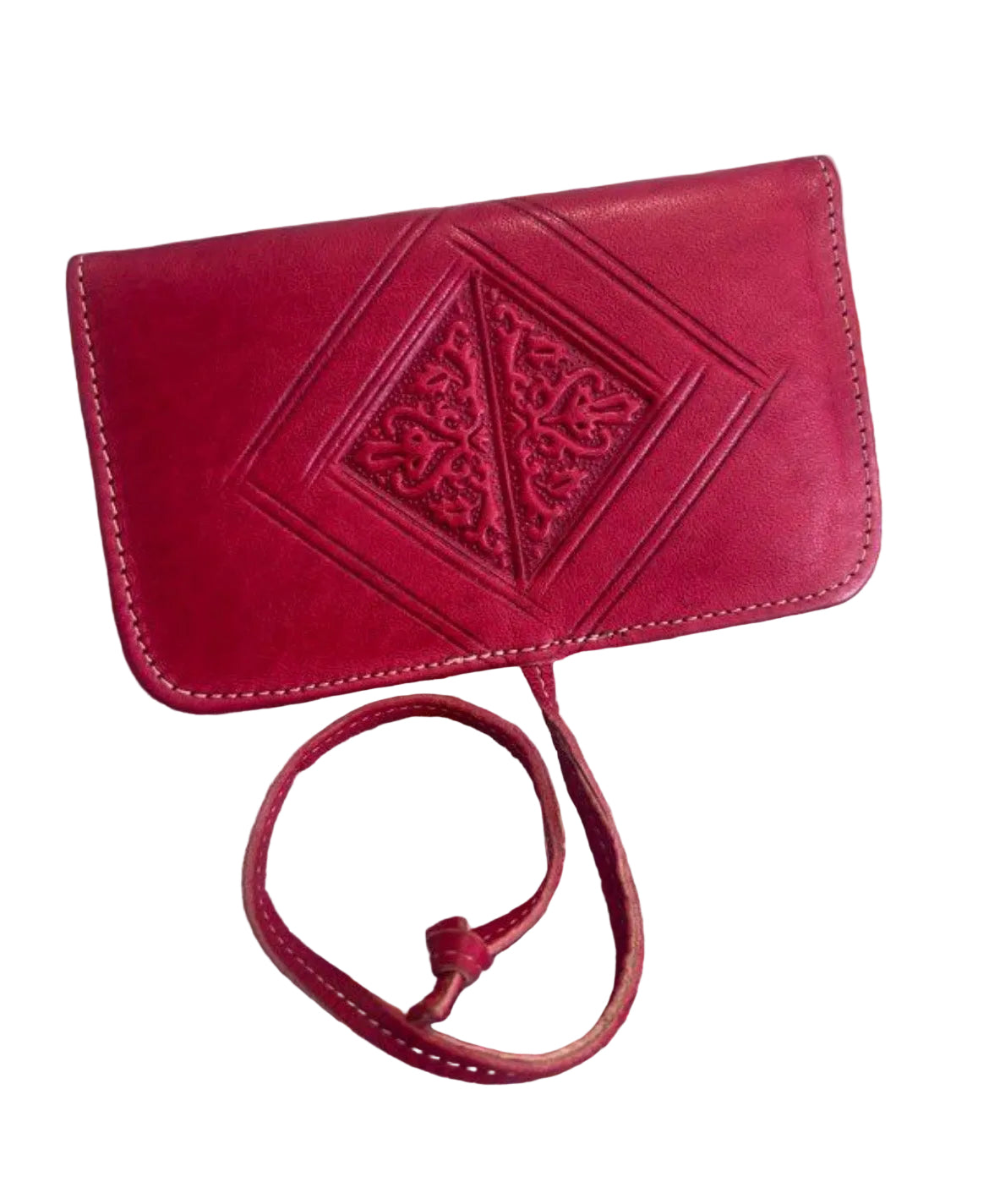 Blague à tabac en cuir rouge — artisanat marocain fait main