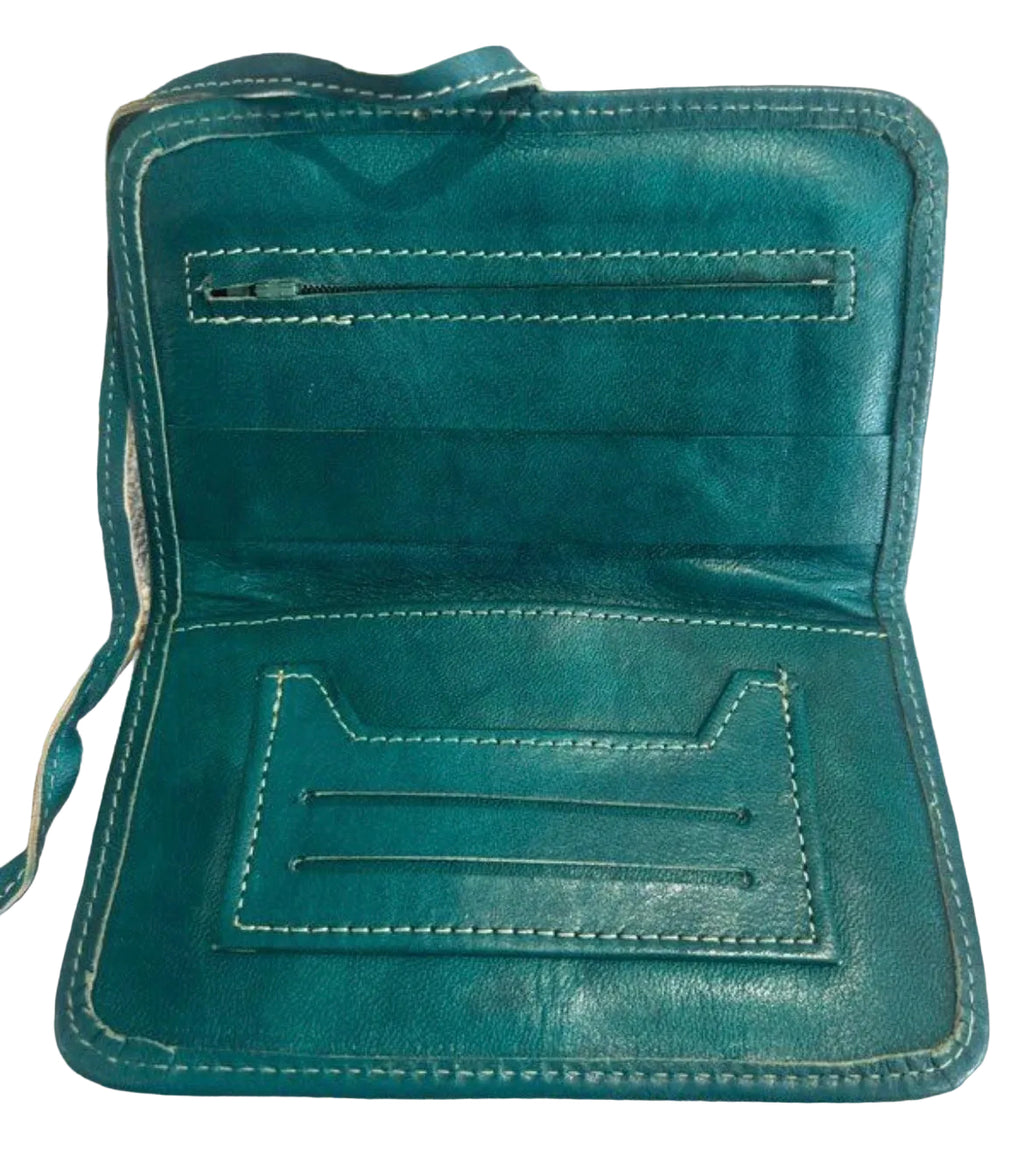 Blague à tabac en cuir vert foncé — artisanat marocain fait main