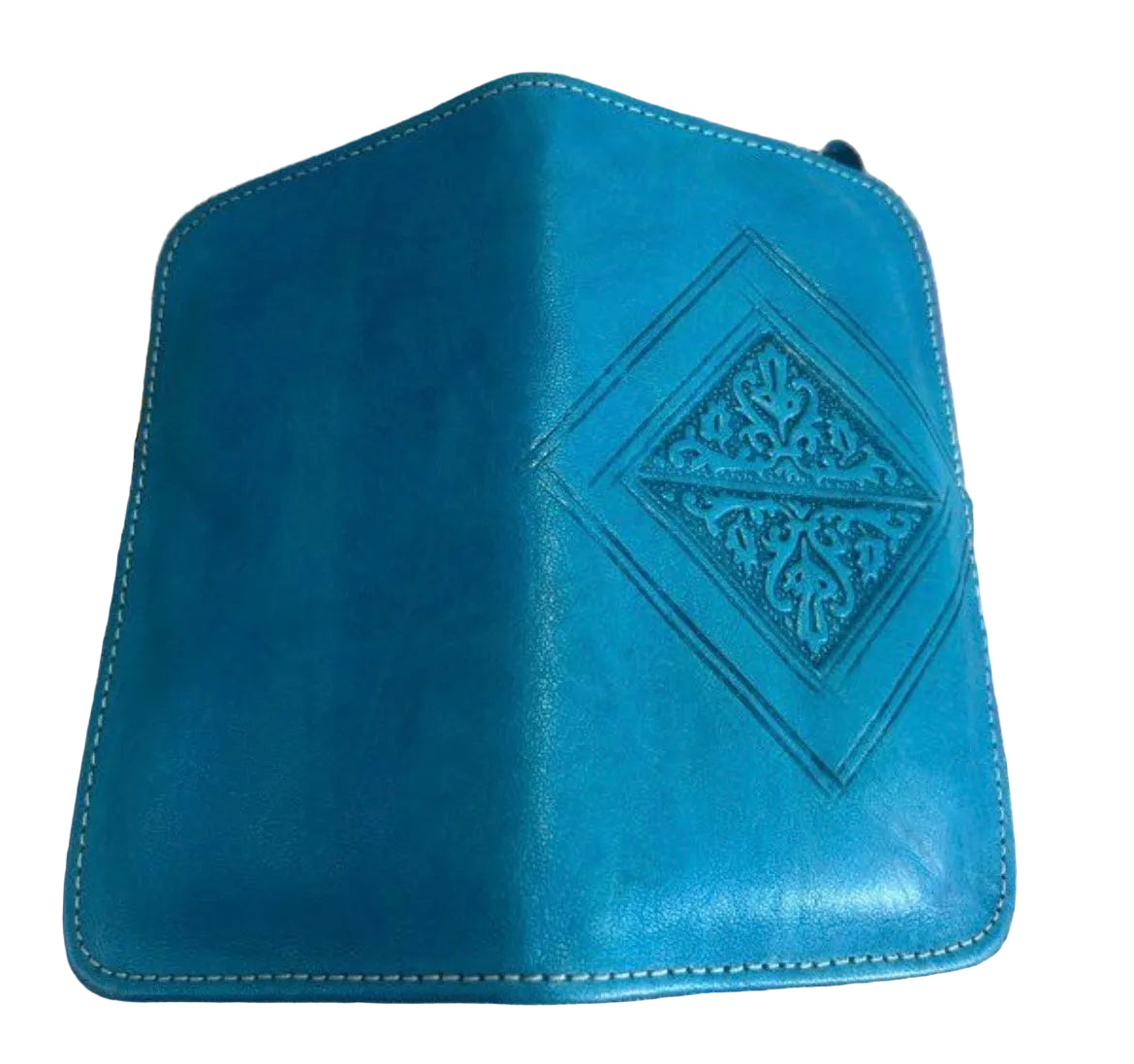 Blague à tabac en cuir bleu azur — artisanat marocain fait main