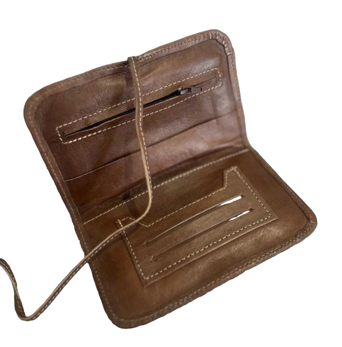 Blague à tabac en cuir marron — artisanat marocain fait main