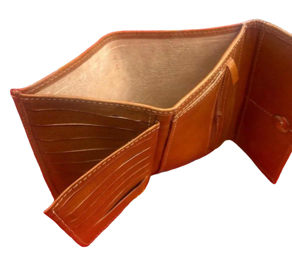 Portefeuille en cuir camel — artisanat marocain fait main