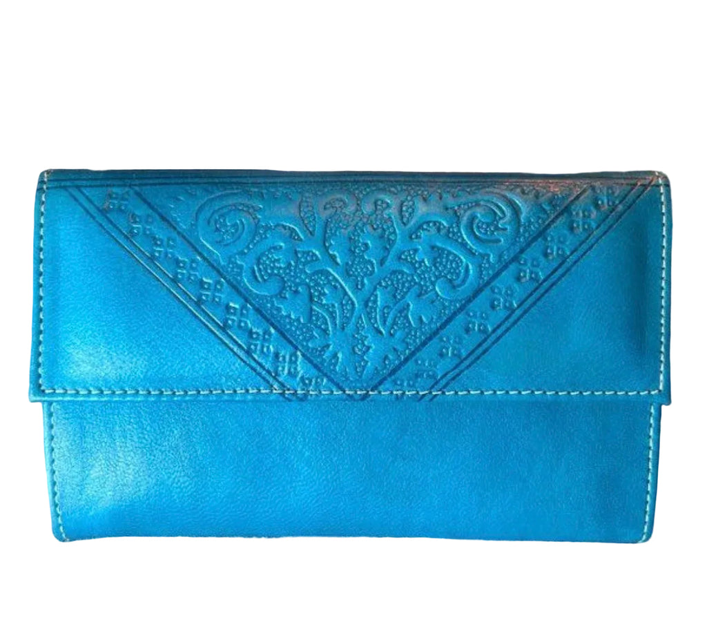 Portefeuille en cuir bleu azur — artisanat marocain fait main