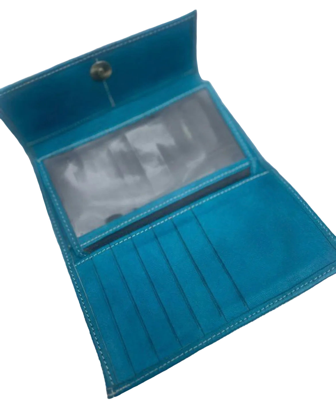 Portefeuille en cuir bleu azur — artisanat marocain fait main