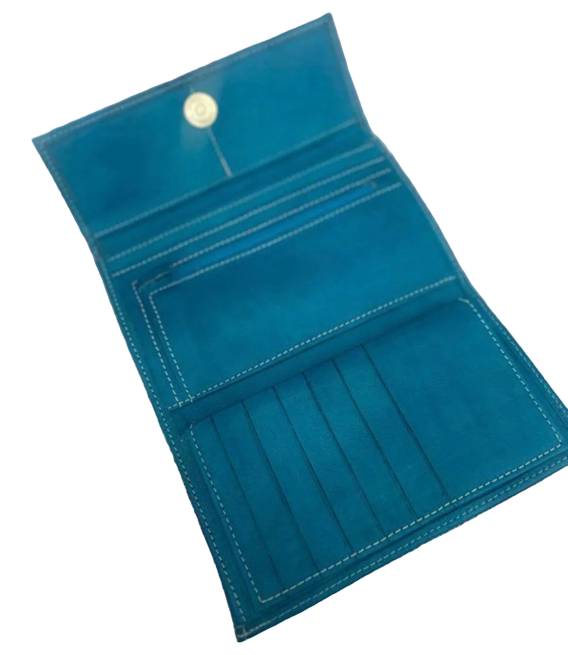 Portefeuille en cuir bleu azur — artisanat marocain fait main